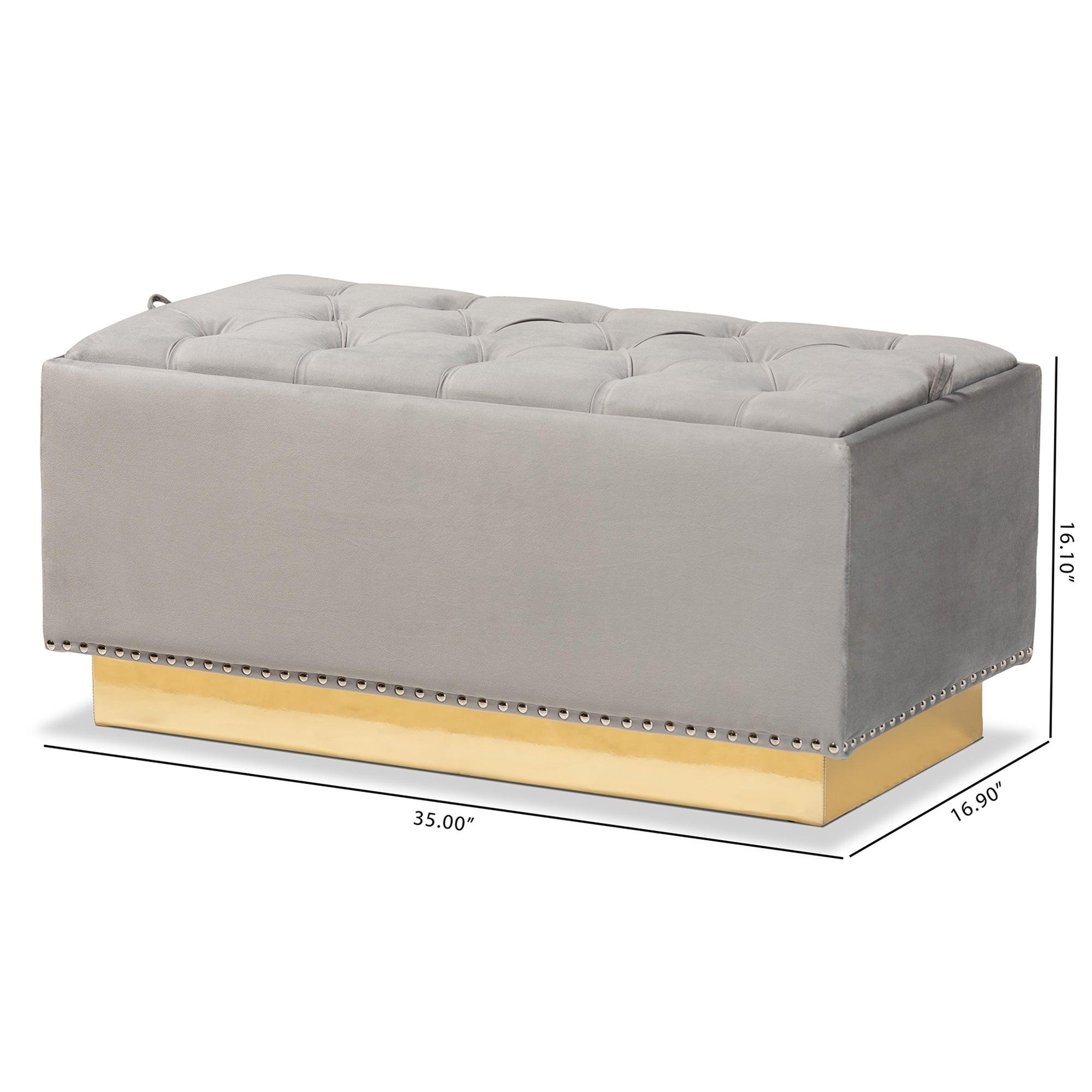 Powell Glam and Luxe Velvet Fabric Upholstered and PU Leather Storage Ottoman