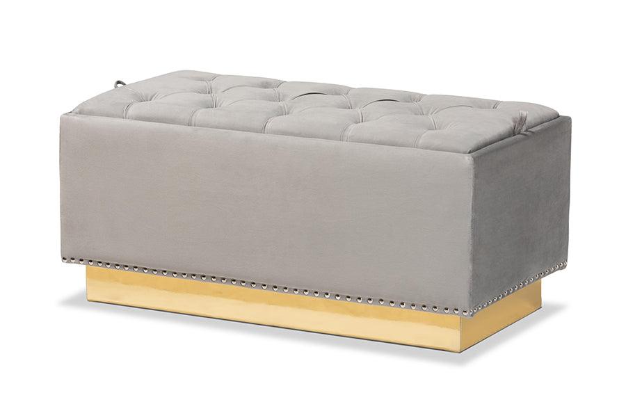 Powell Glam and Luxe Velvet Fabric Upholstered and PU Leather Storage Ottoman