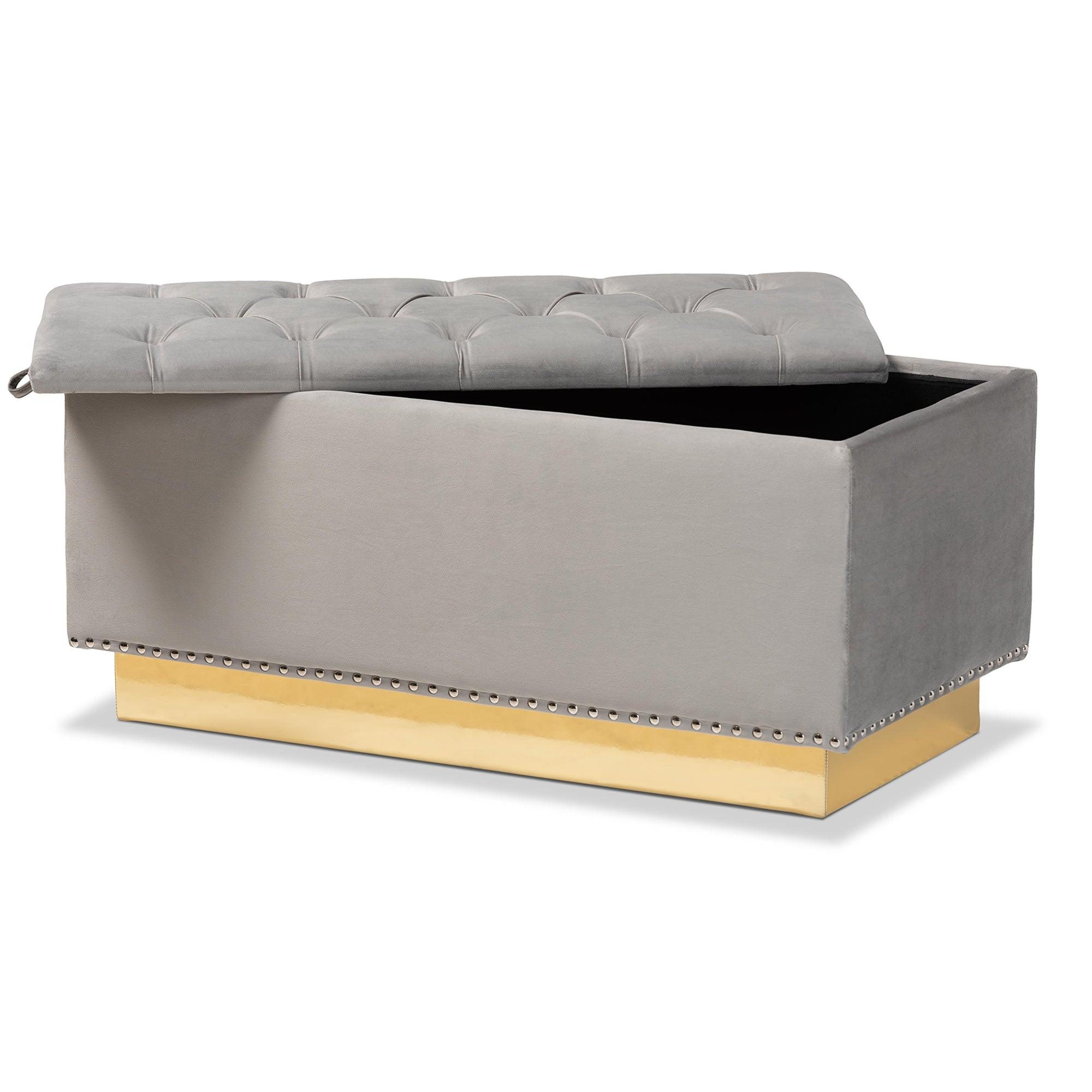 Powell Glam and Luxe Velvet Fabric Upholstered and PU Leather Storage Ottoman