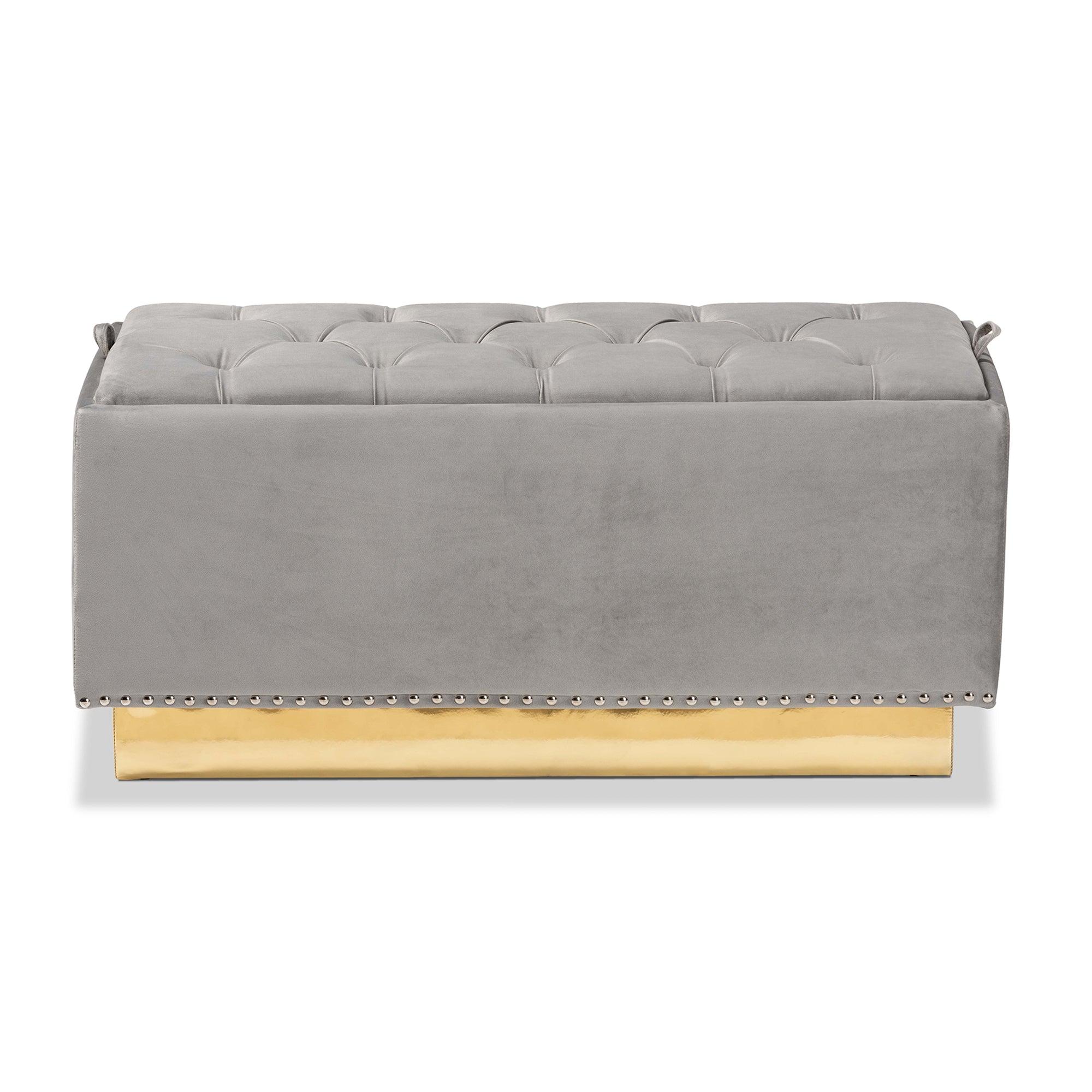 Powell Glam and Luxe Velvet Fabric Upholstered and PU Leather Storage Ottoman