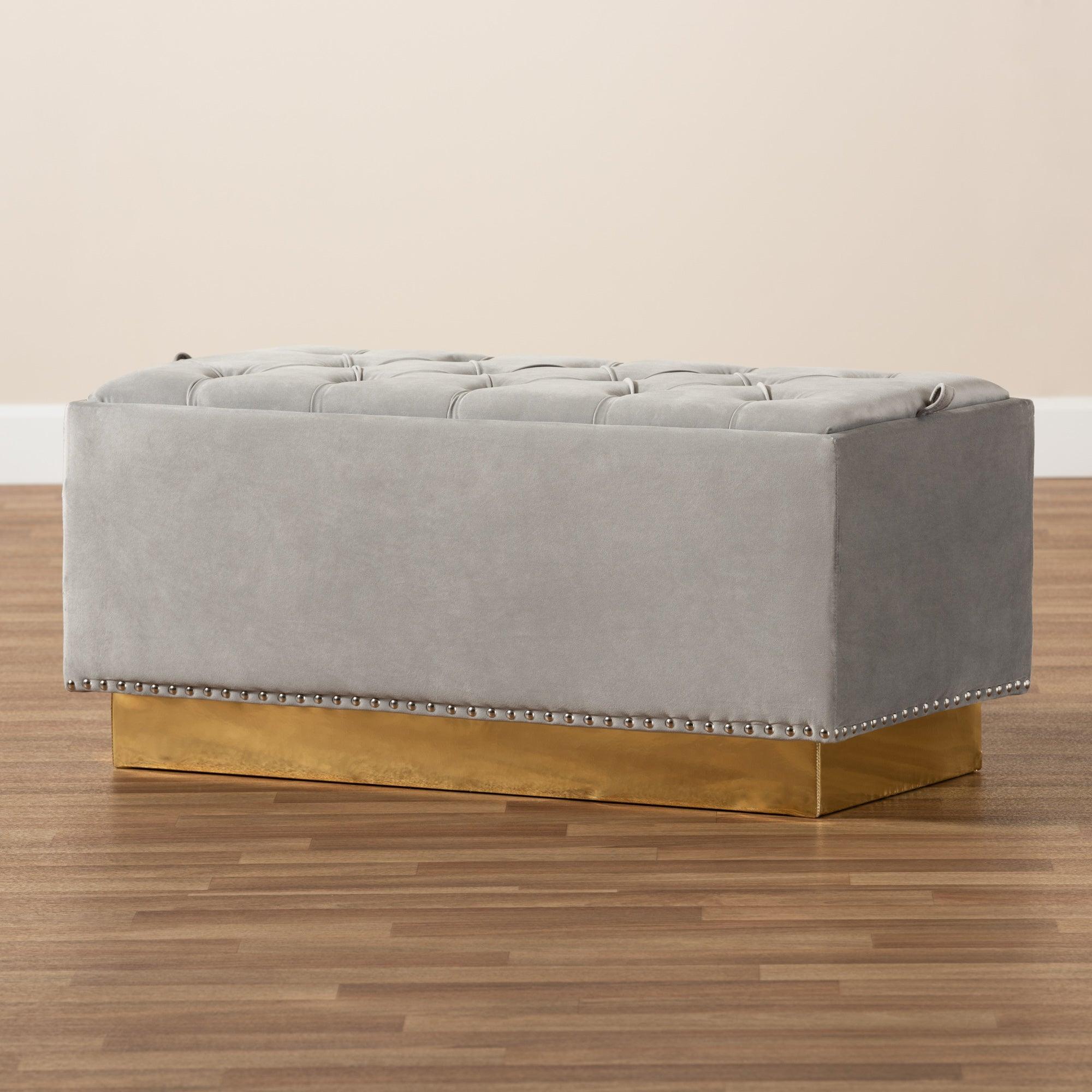 Powell Glam and Luxe Velvet Fabric Upholstered and PU Leather Storage Ottoman