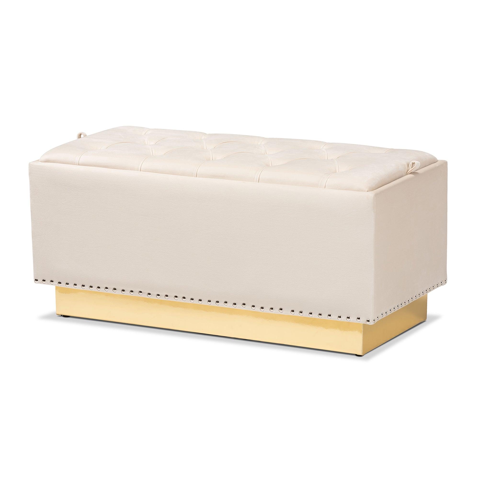 Powell Glam and Luxe Velvet Fabric Upholstered and PU Leather Storage Ottoman