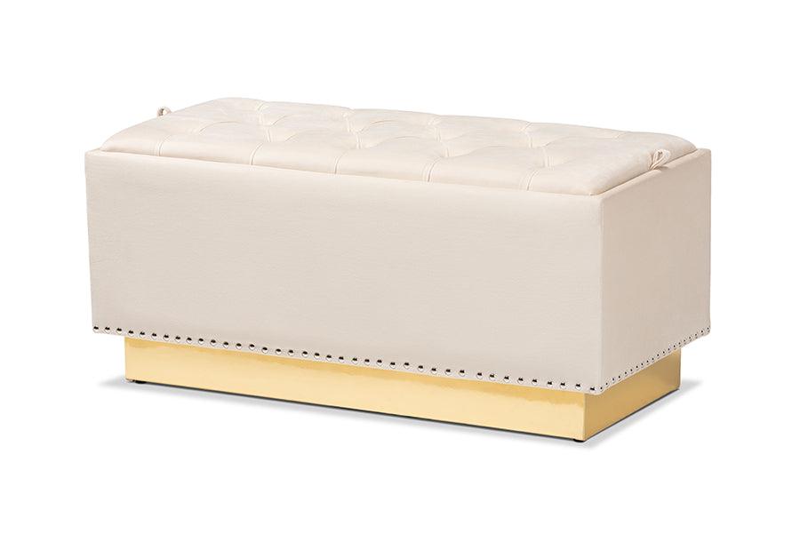 Powell Glam and Luxe Velvet Fabric Upholstered and PU Leather Storage Ottoman