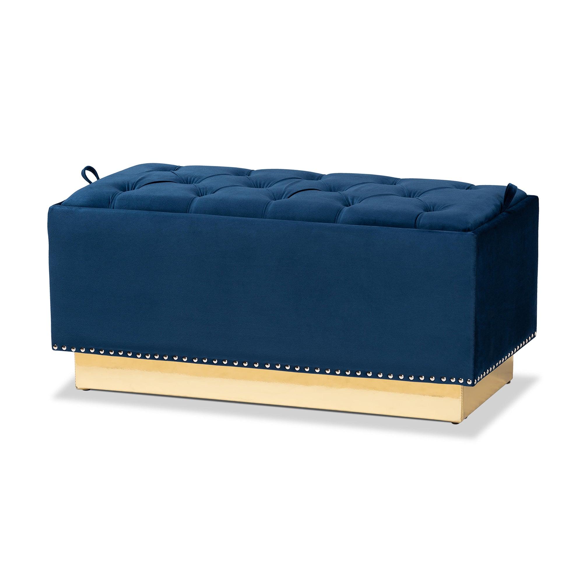 Powell Glam and Luxe Velvet Fabric Upholstered and PU Leather Storage Ottoman