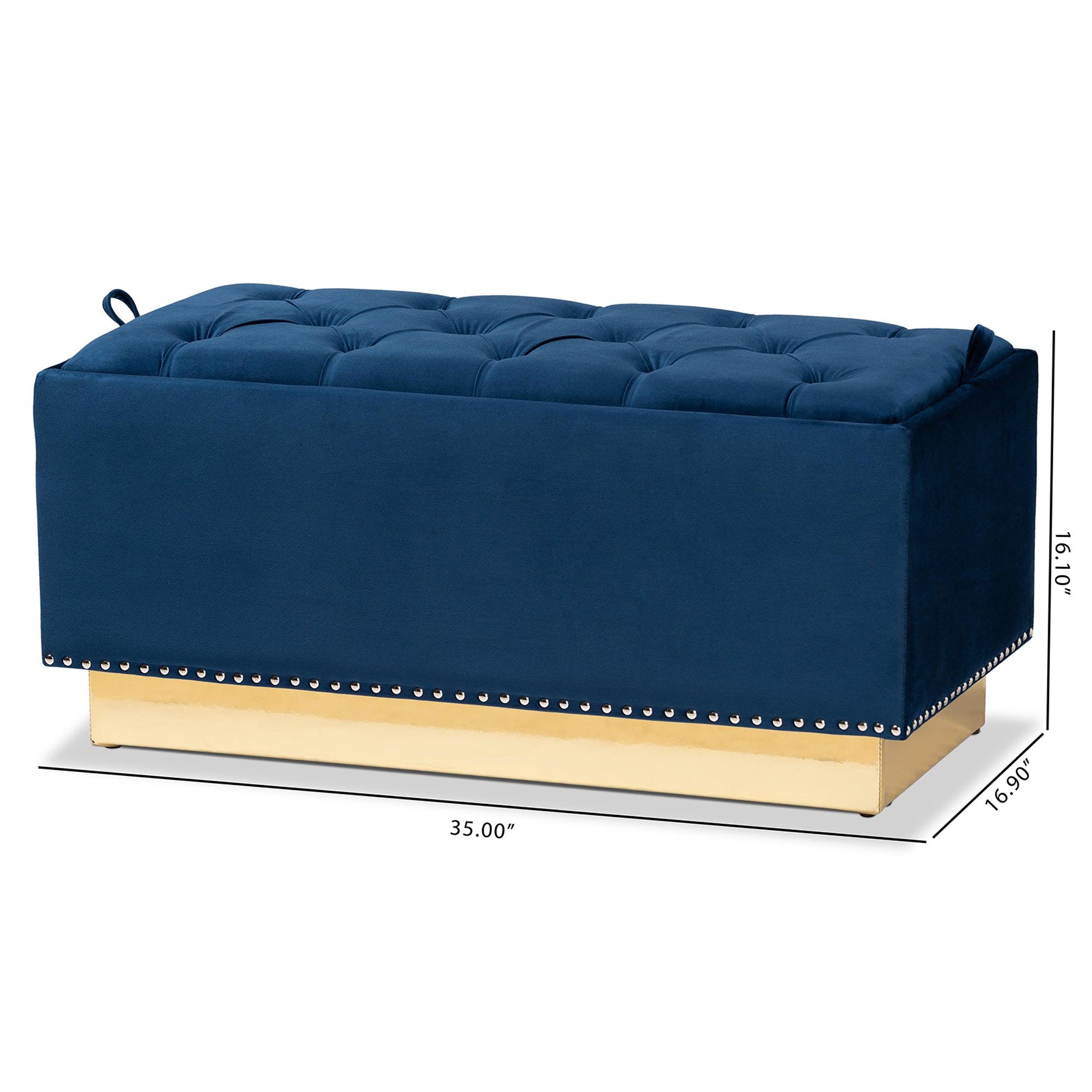 Powell Glam and Luxe Velvet Fabric Upholstered and PU Leather Storage Ottoman