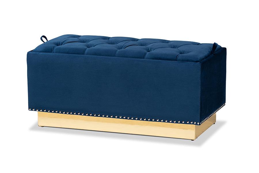 Powell Glam and Luxe Velvet Fabric Upholstered and PU Leather Storage Ottoman