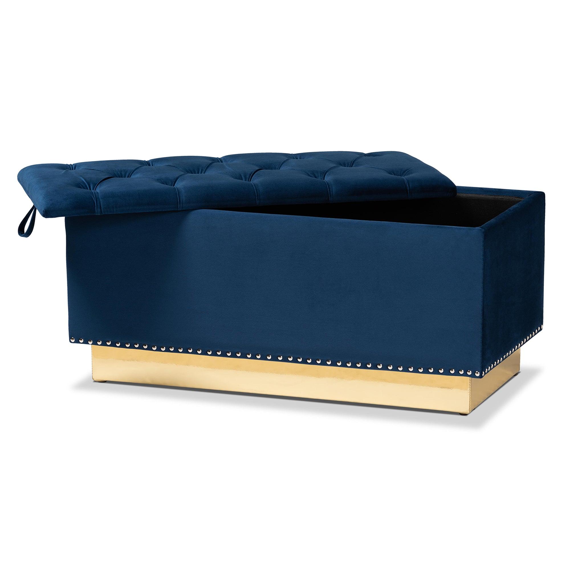 Powell Glam and Luxe Velvet Fabric Upholstered and PU Leather Storage Ottoman