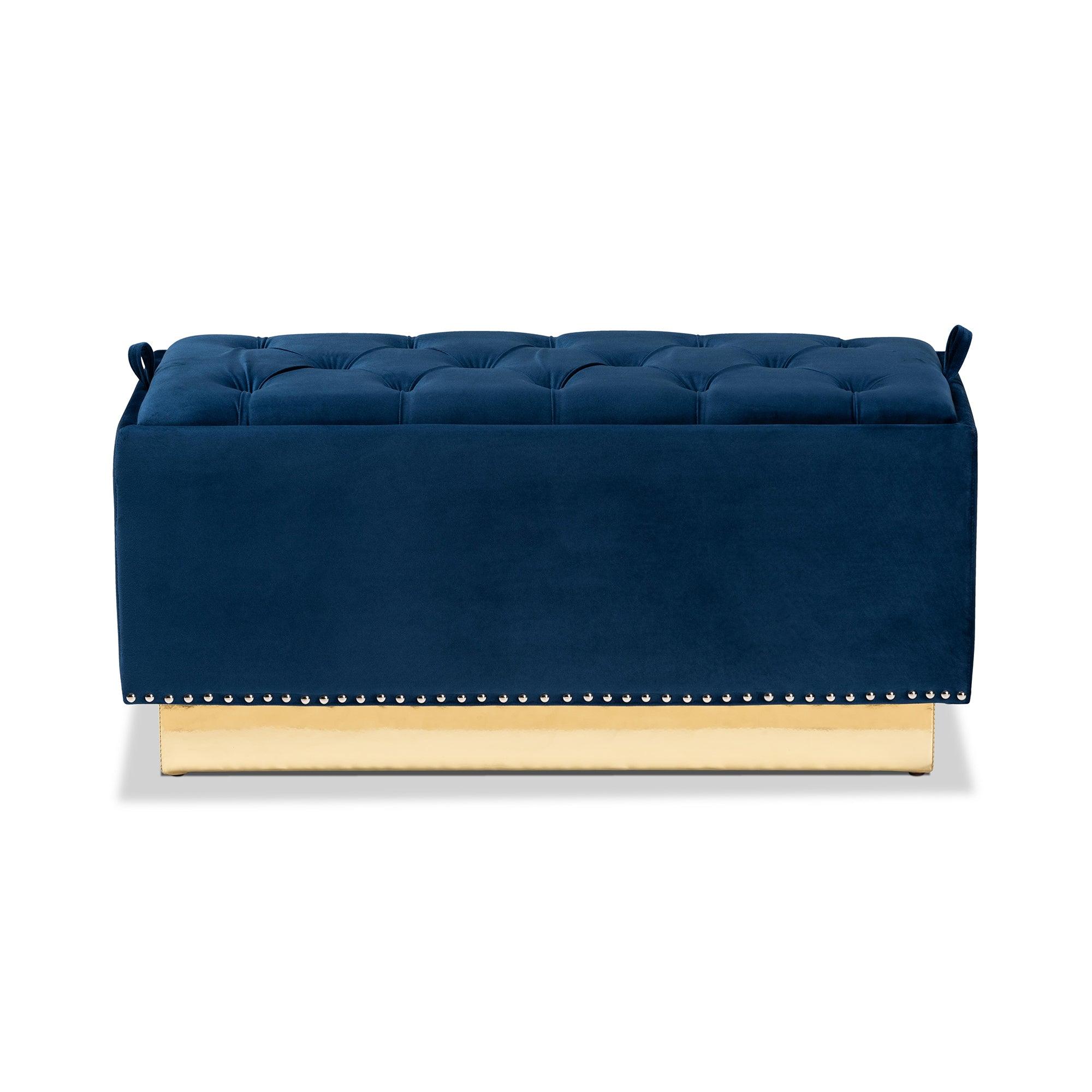 Powell Glam and Luxe Velvet Fabric Upholstered and PU Leather Storage Ottoman