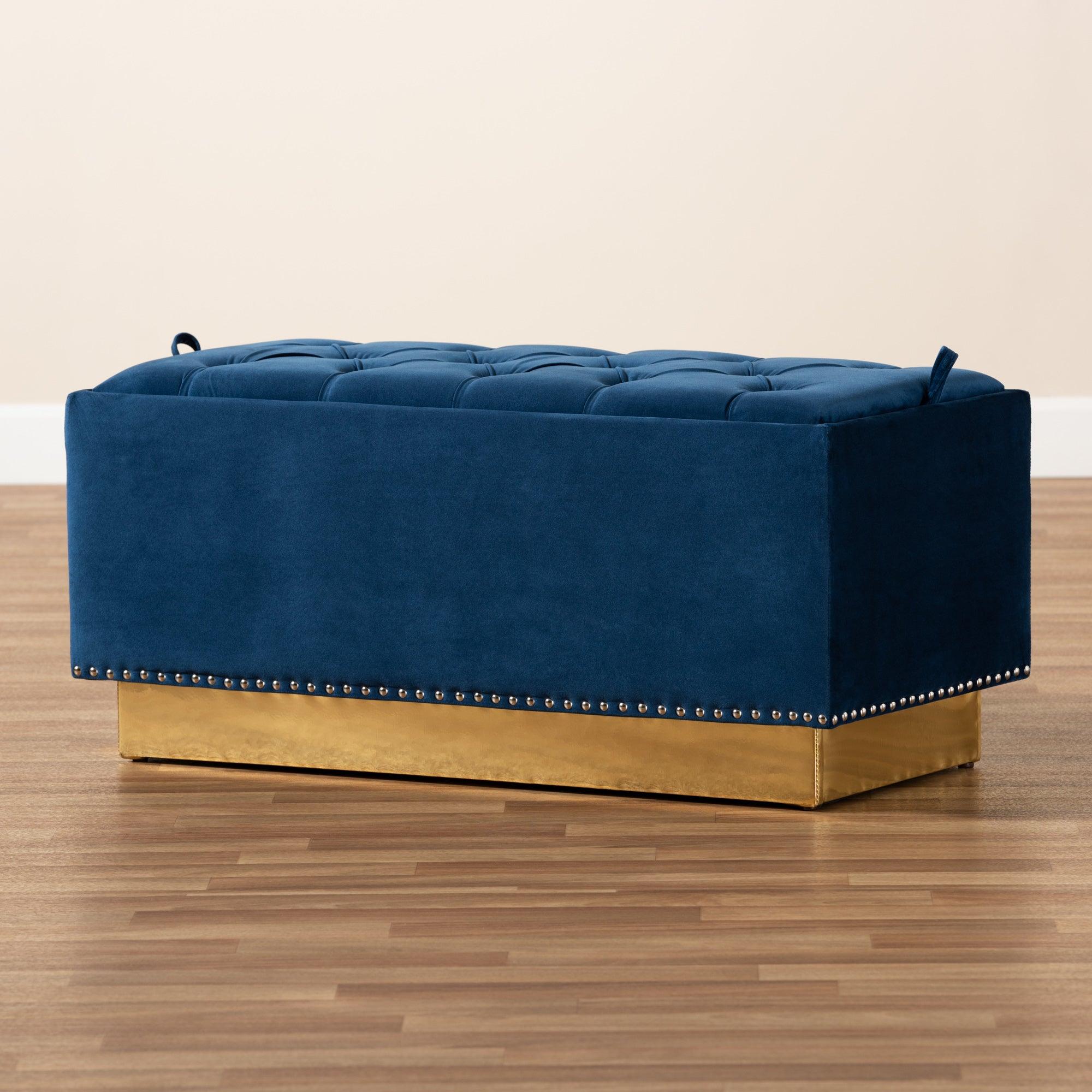 Powell Glam and Luxe Velvet Fabric Upholstered and PU Leather Storage Ottoman