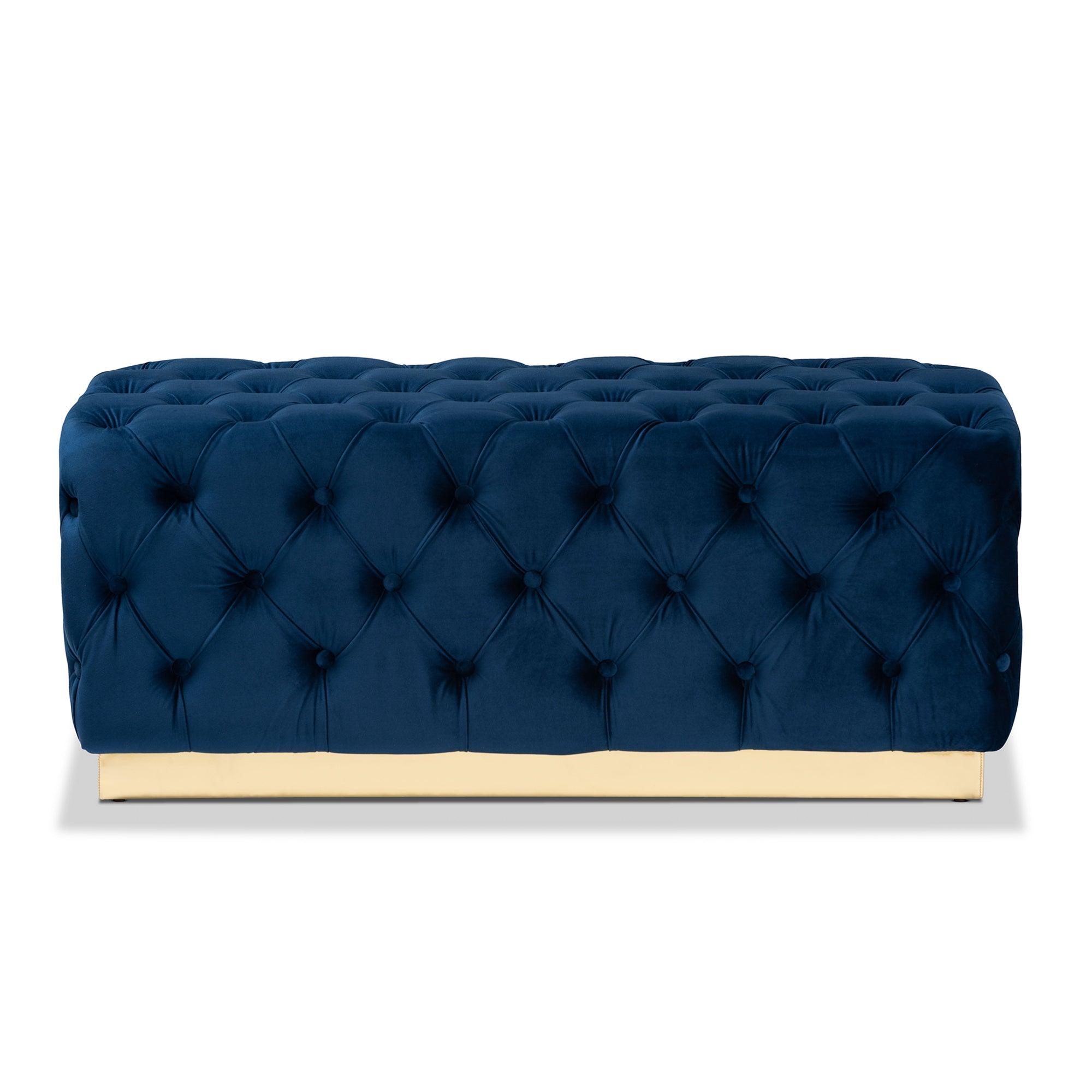 Corrine Glam and Luxe Velvet Fabric Upholstered and PU Leather Ottoman