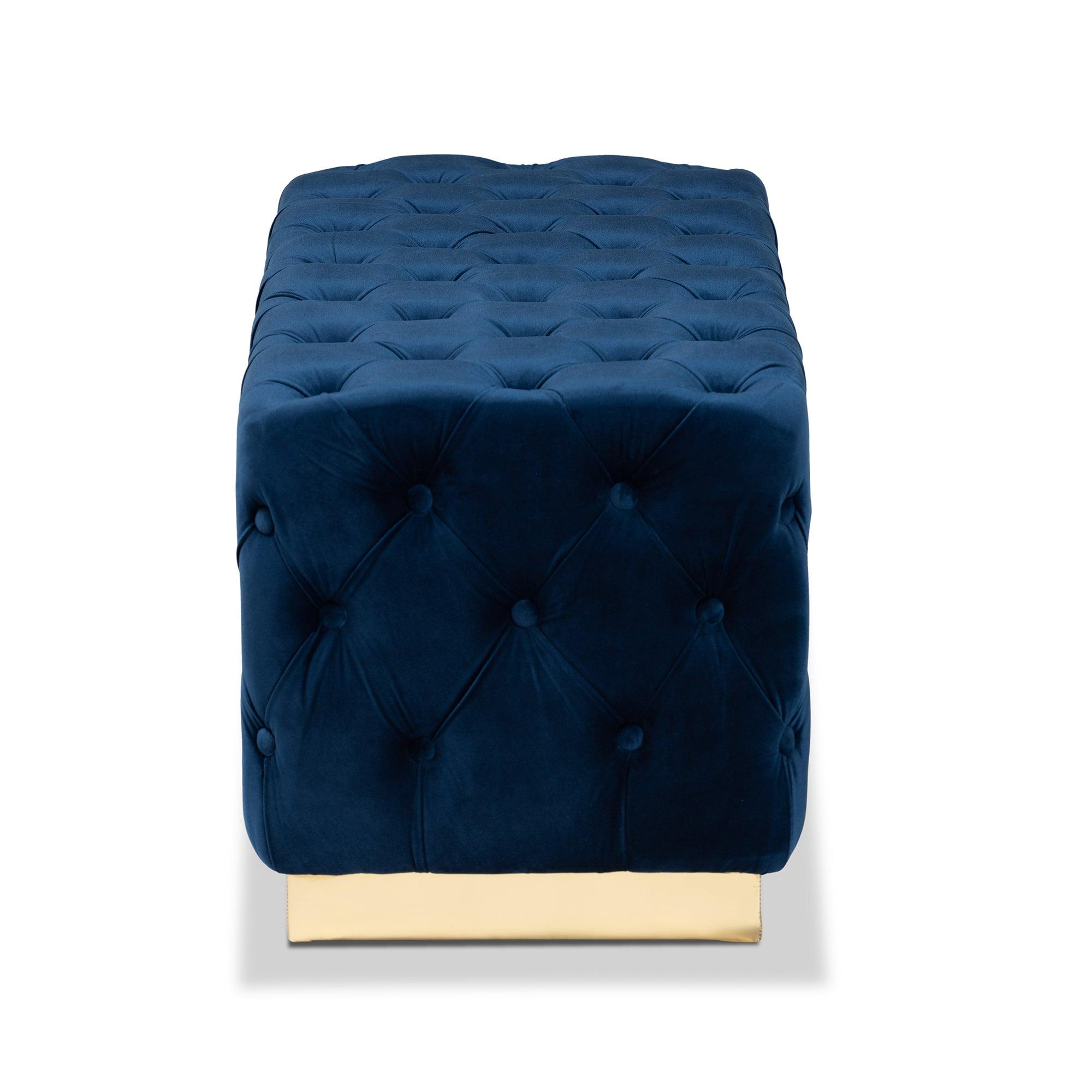 Corrine Glam and Luxe Velvet Fabric Upholstered and PU Leather Ottoman