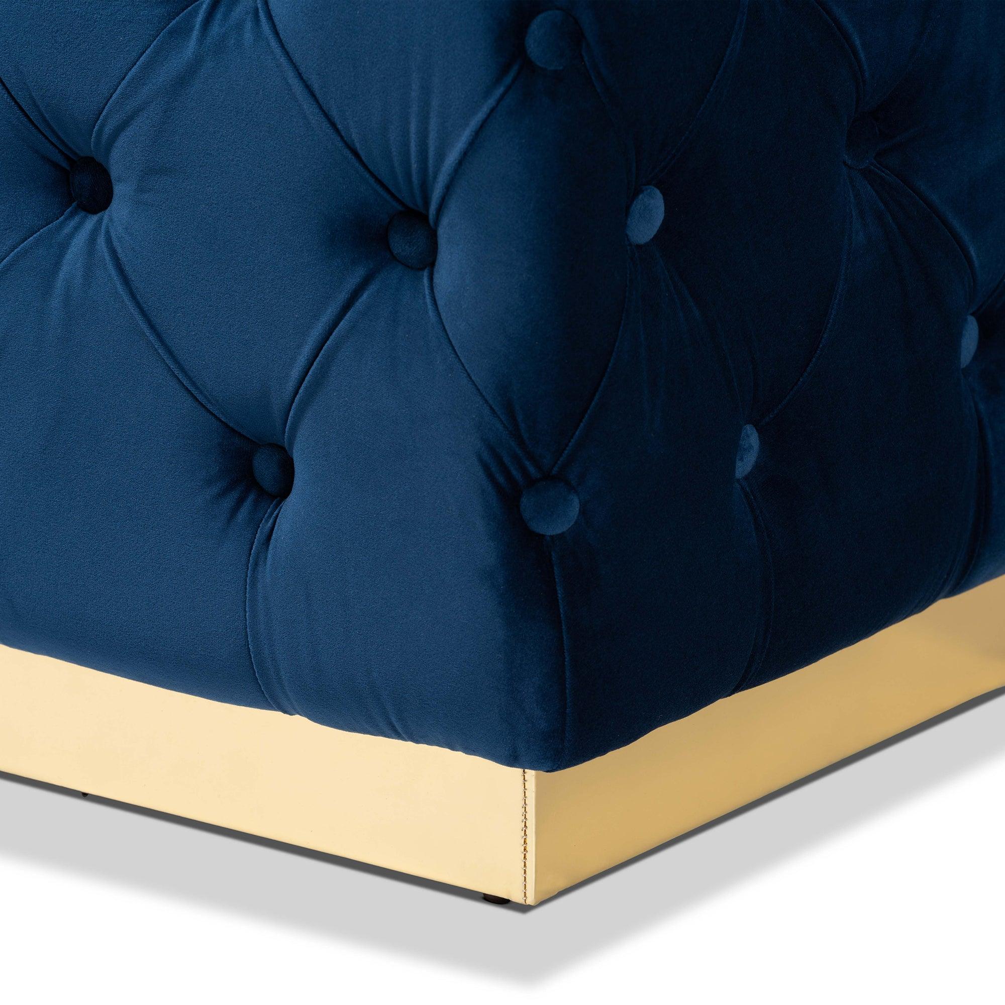 Corrine Glam and Luxe Velvet Fabric Upholstered and PU Leather Ottoman