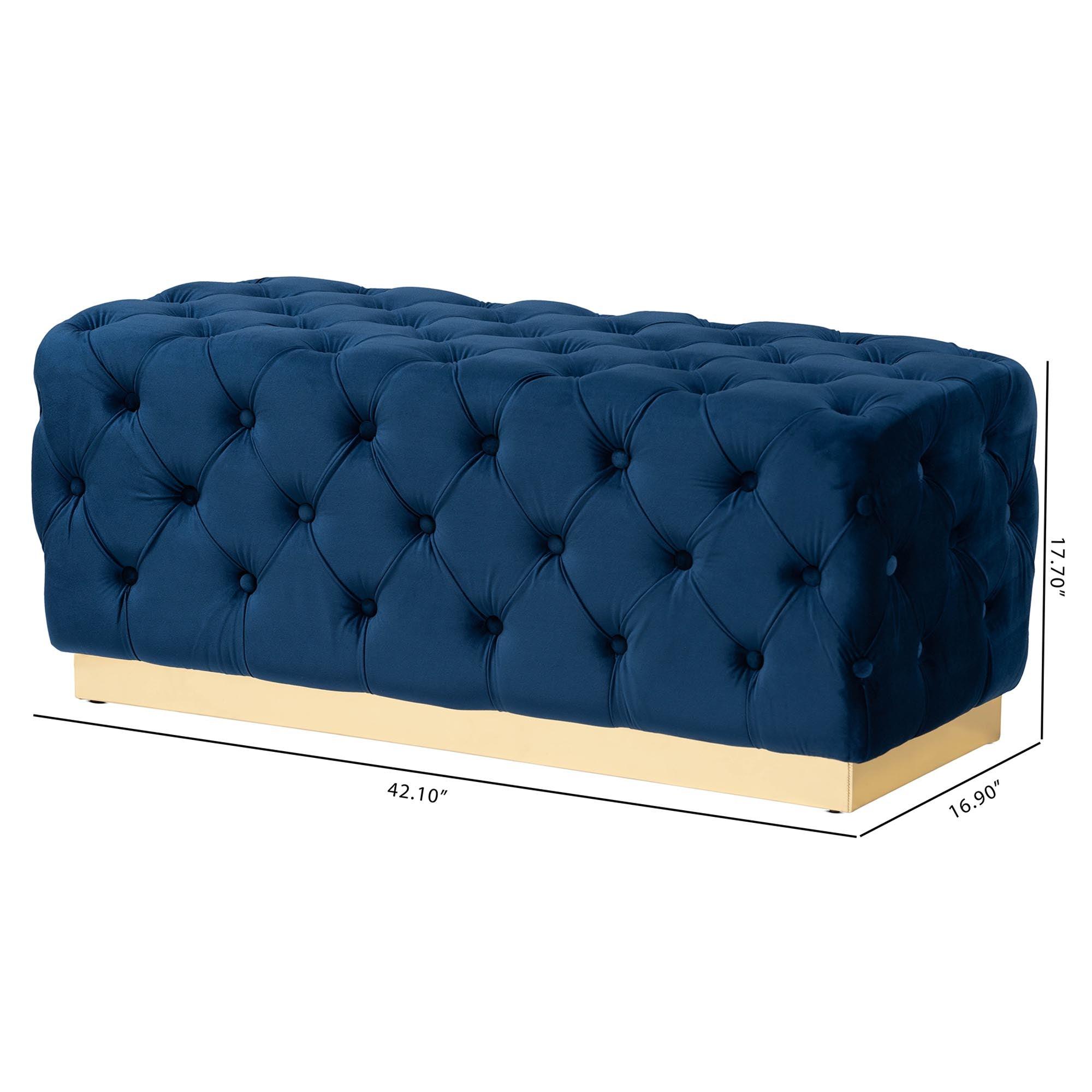 Corrine Glam and Luxe Velvet Fabric Upholstered and PU Leather Ottoman