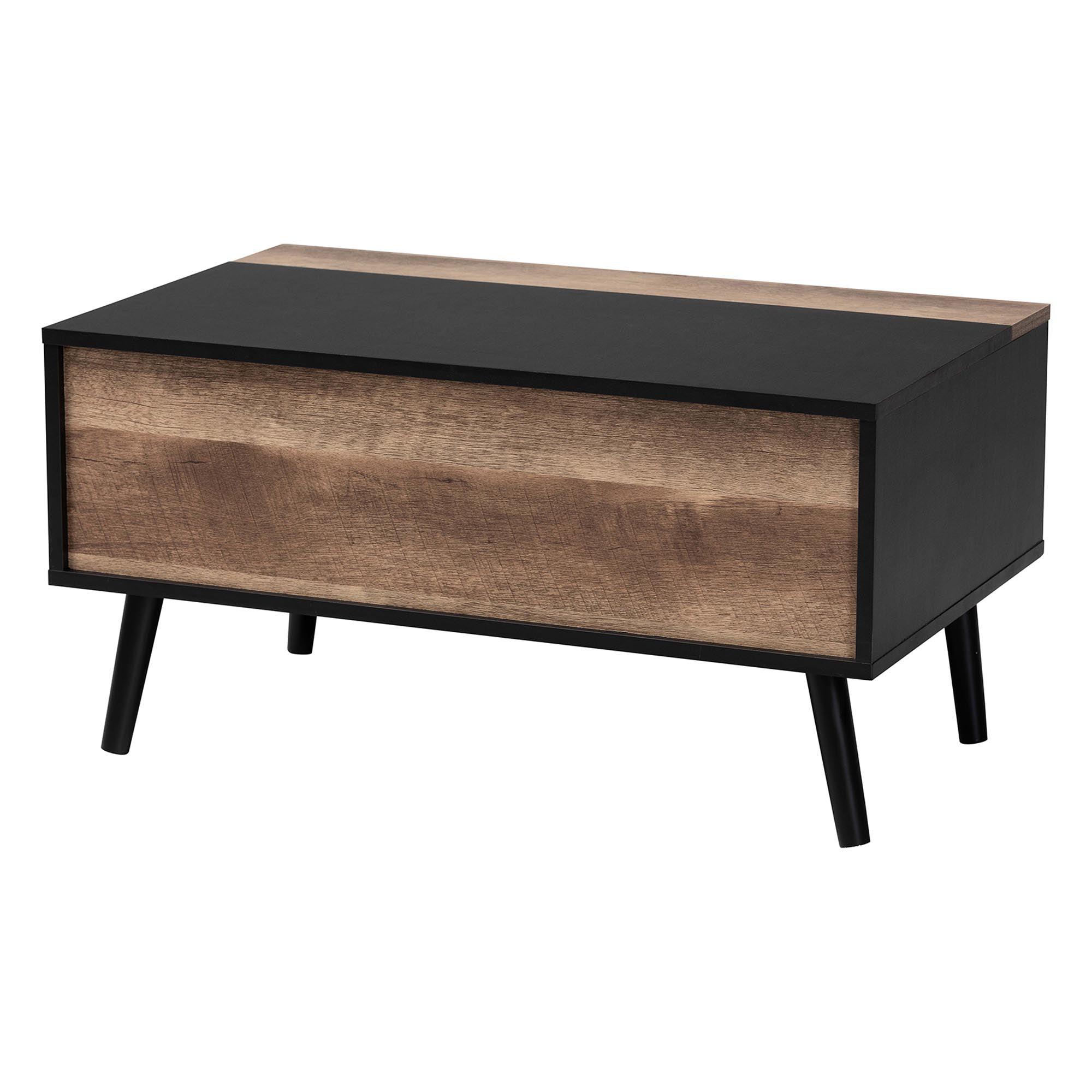 Jensen Modern and Contemporary Two-Tone and Rustic Finished Wood Lift Top Coffee Table with Storage Compartment