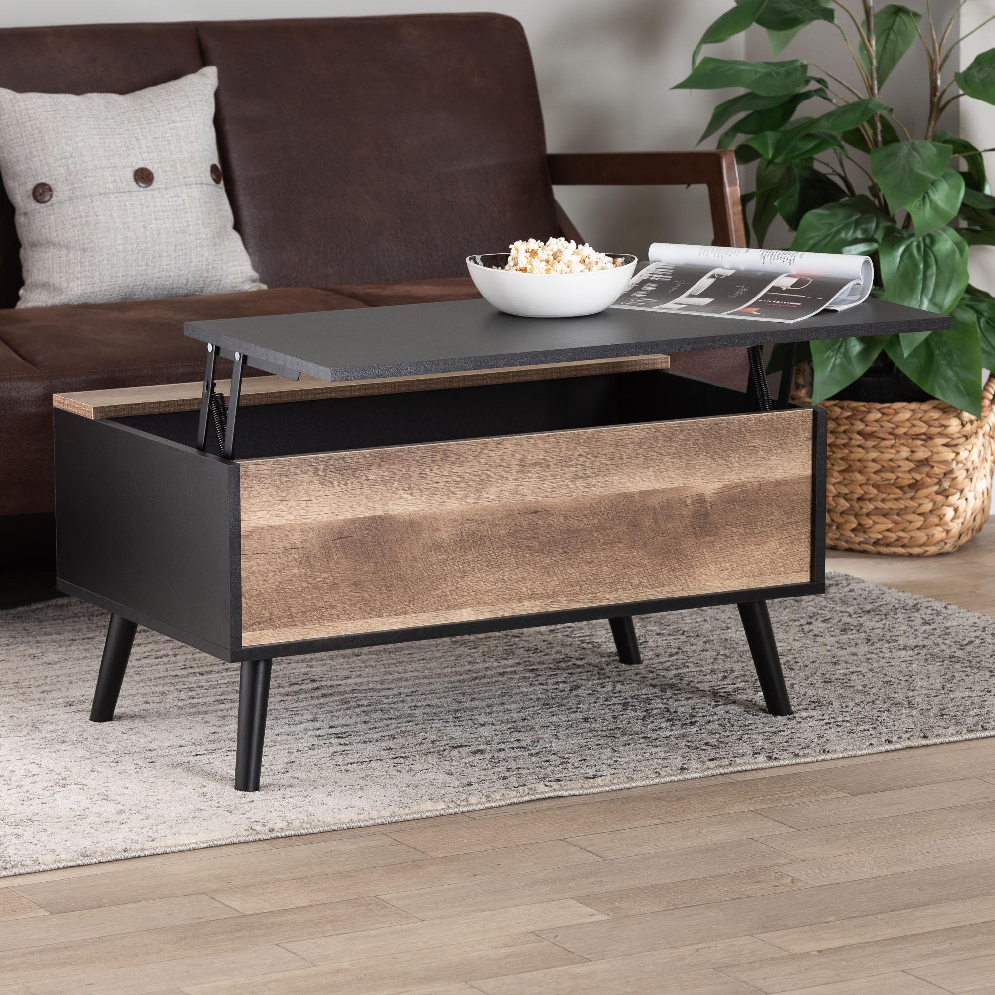 Jensen Modern and Contemporary Two-Tone and Rustic Finished Wood Lift Top Coffee Table with Storage Compartment