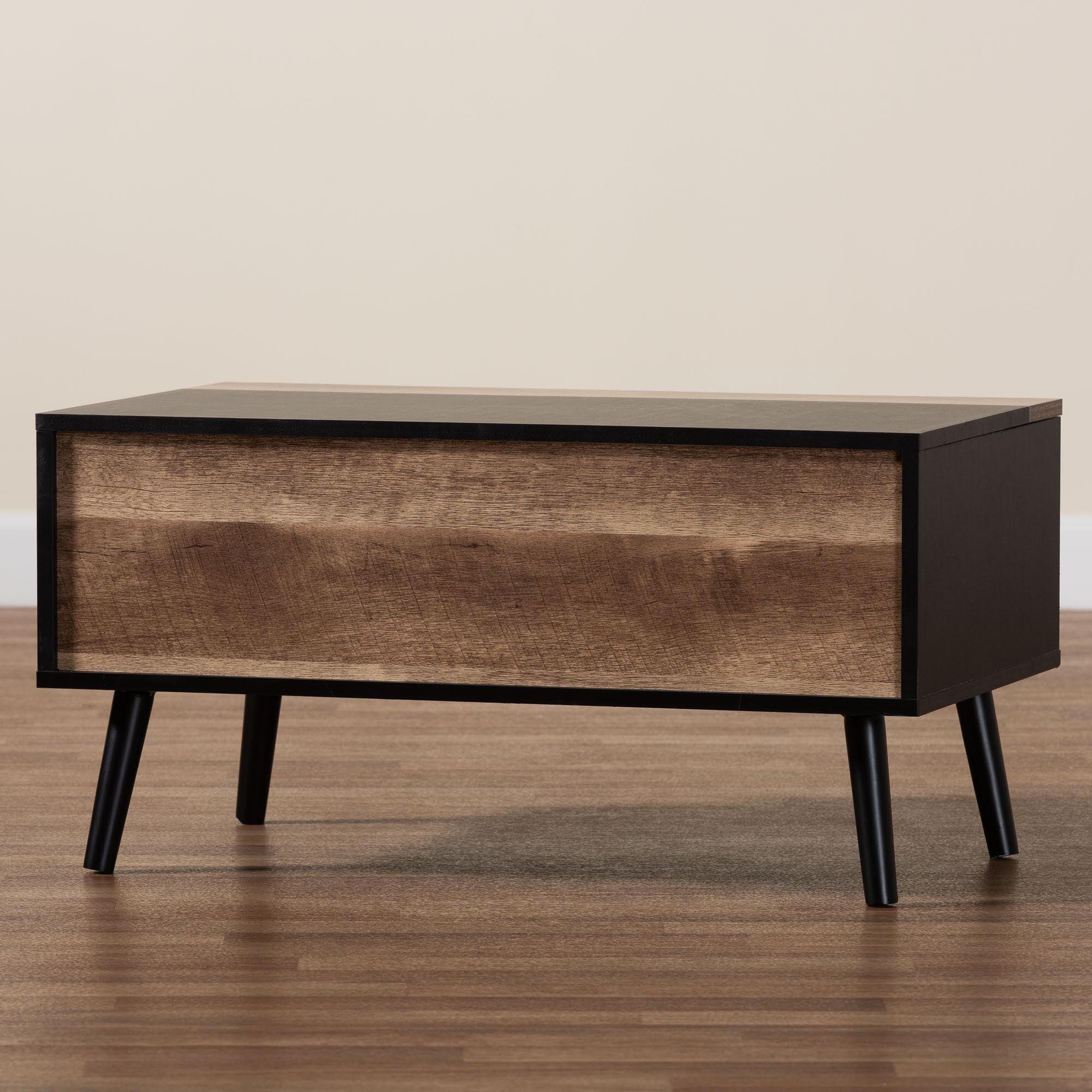 Jensen Modern and Contemporary Two-Tone and Rustic Finished Wood Lift Top Coffee Table with Storage Compartment