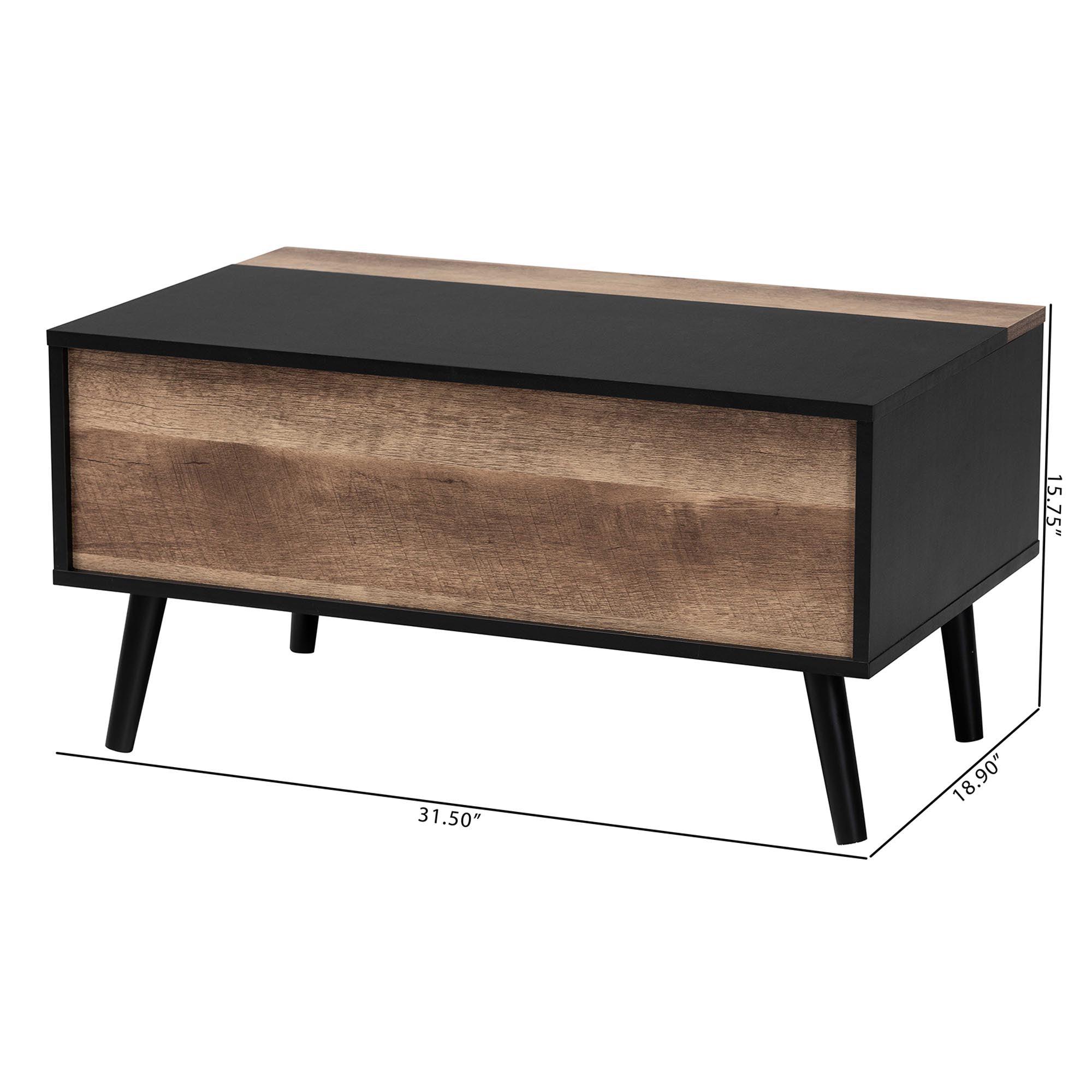 Jensen Modern and Contemporary Two-Tone and Rustic Finished Wood Lift Top Coffee Table with Storage Compartment