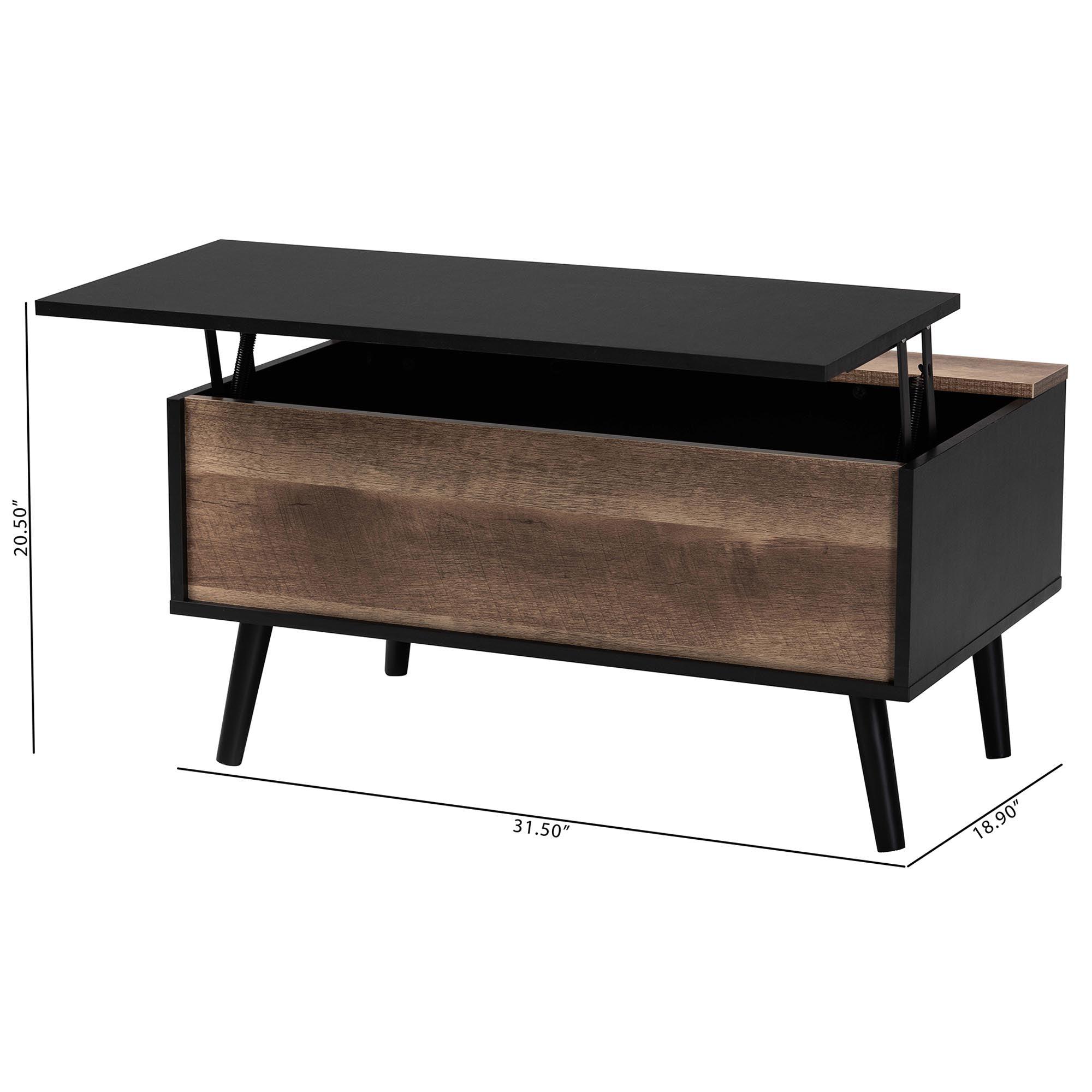 Jensen Modern and Contemporary Two-Tone and Rustic Finished Wood Lift Top Coffee Table with Storage Compartment