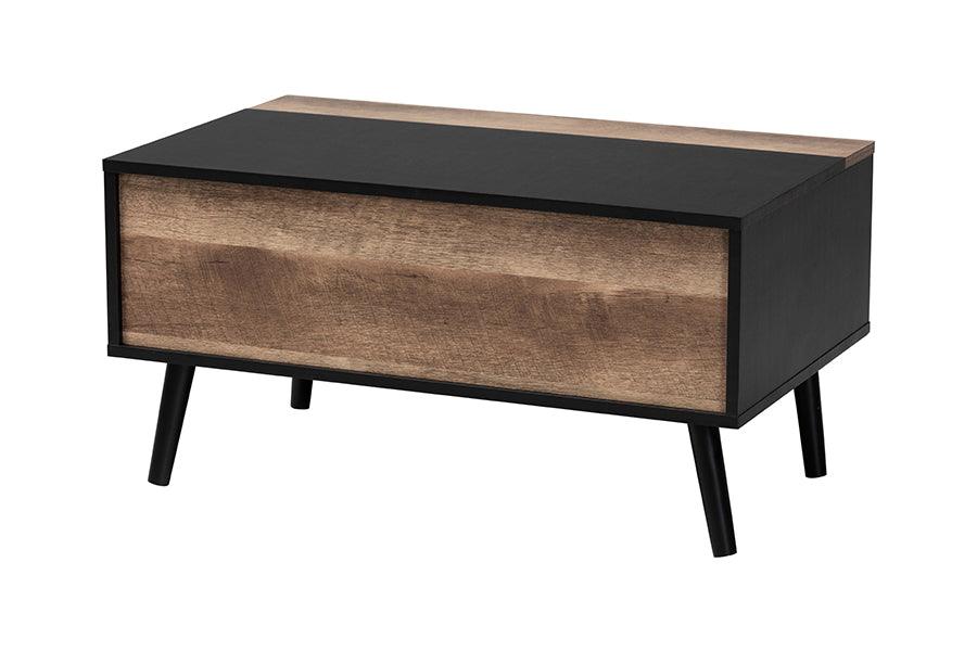 Jensen Modern and Contemporary Two-Tone and Rustic Finished Wood Lift Top Coffee Table with Storage Compartment