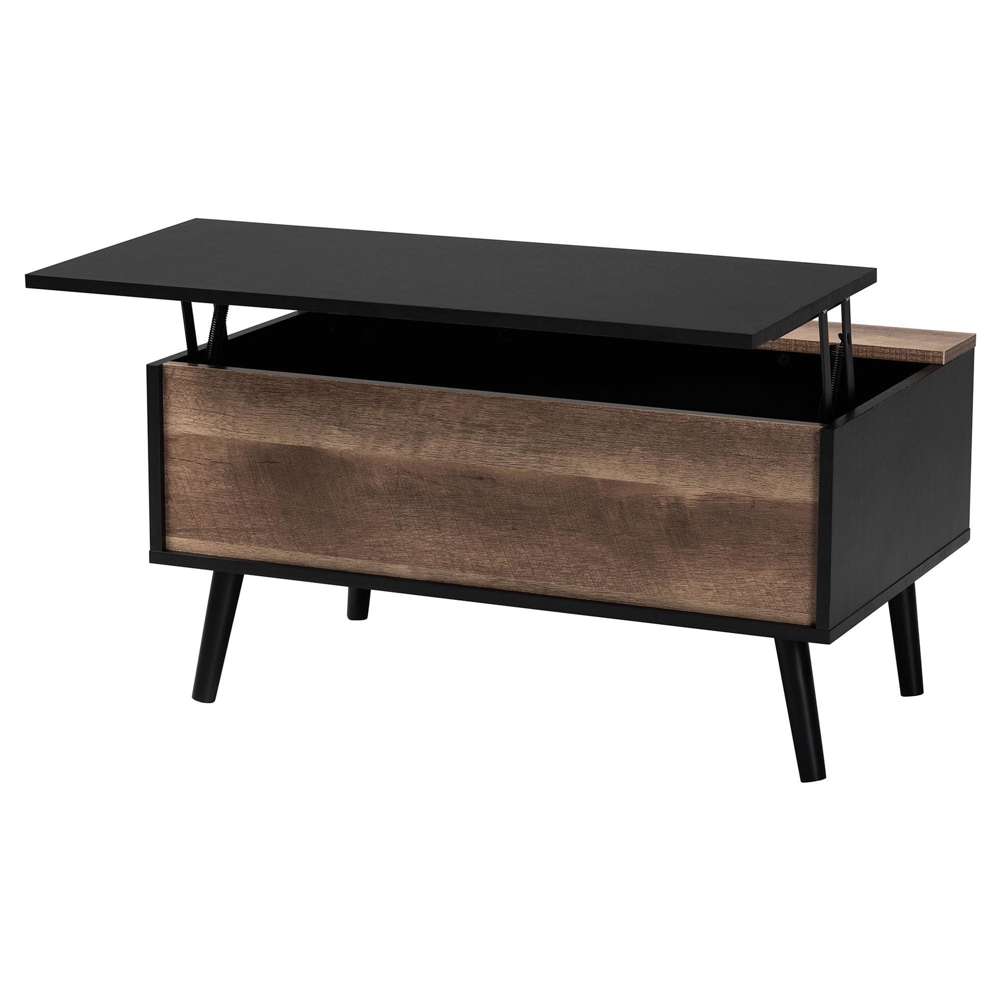 Jensen Modern and Contemporary Two-Tone and Rustic Finished Wood Lift Top Coffee Table with Storage Compartment