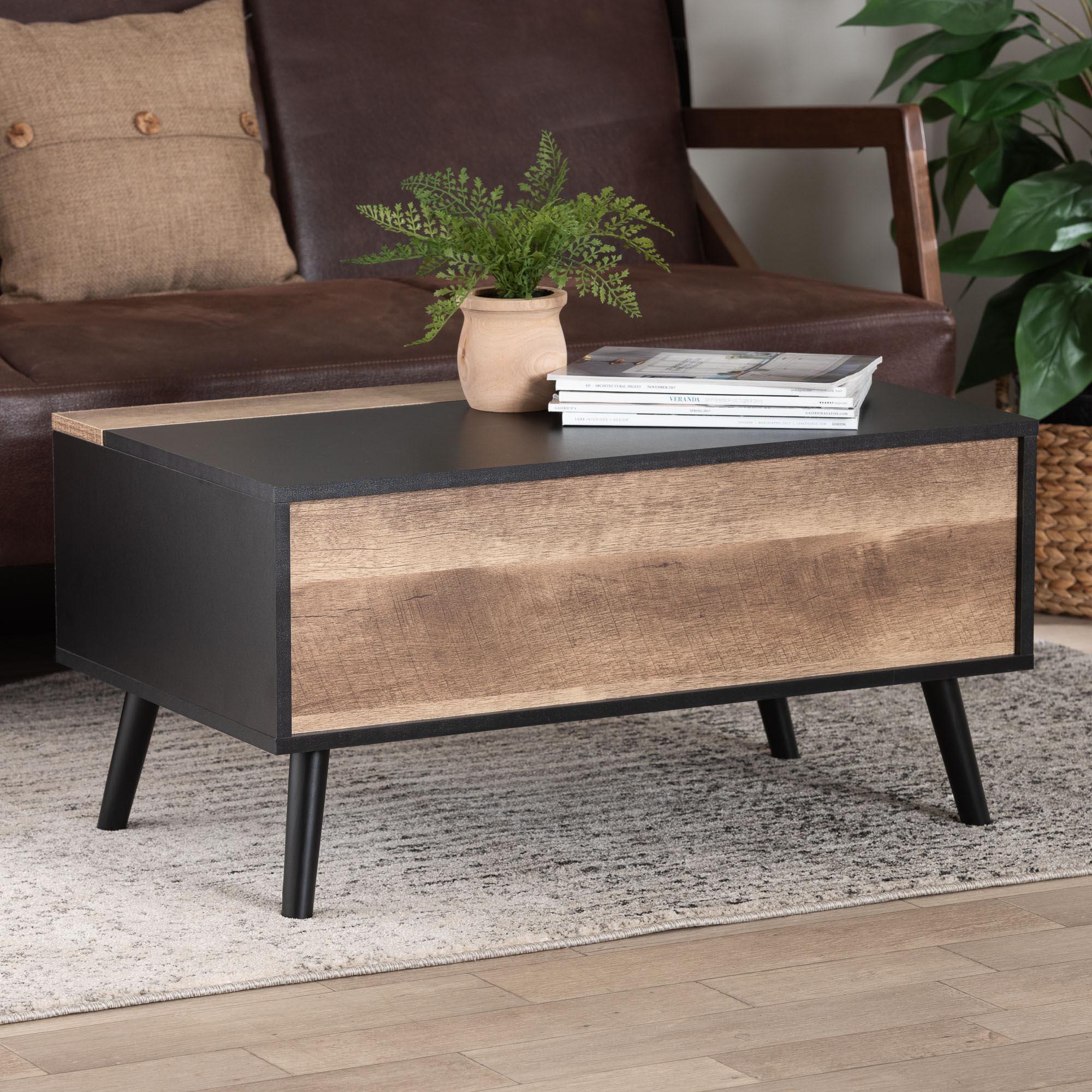 Jensen Modern and Contemporary Two-Tone and Rustic Finished Wood Lift Top Coffee Table with Storage Compartment