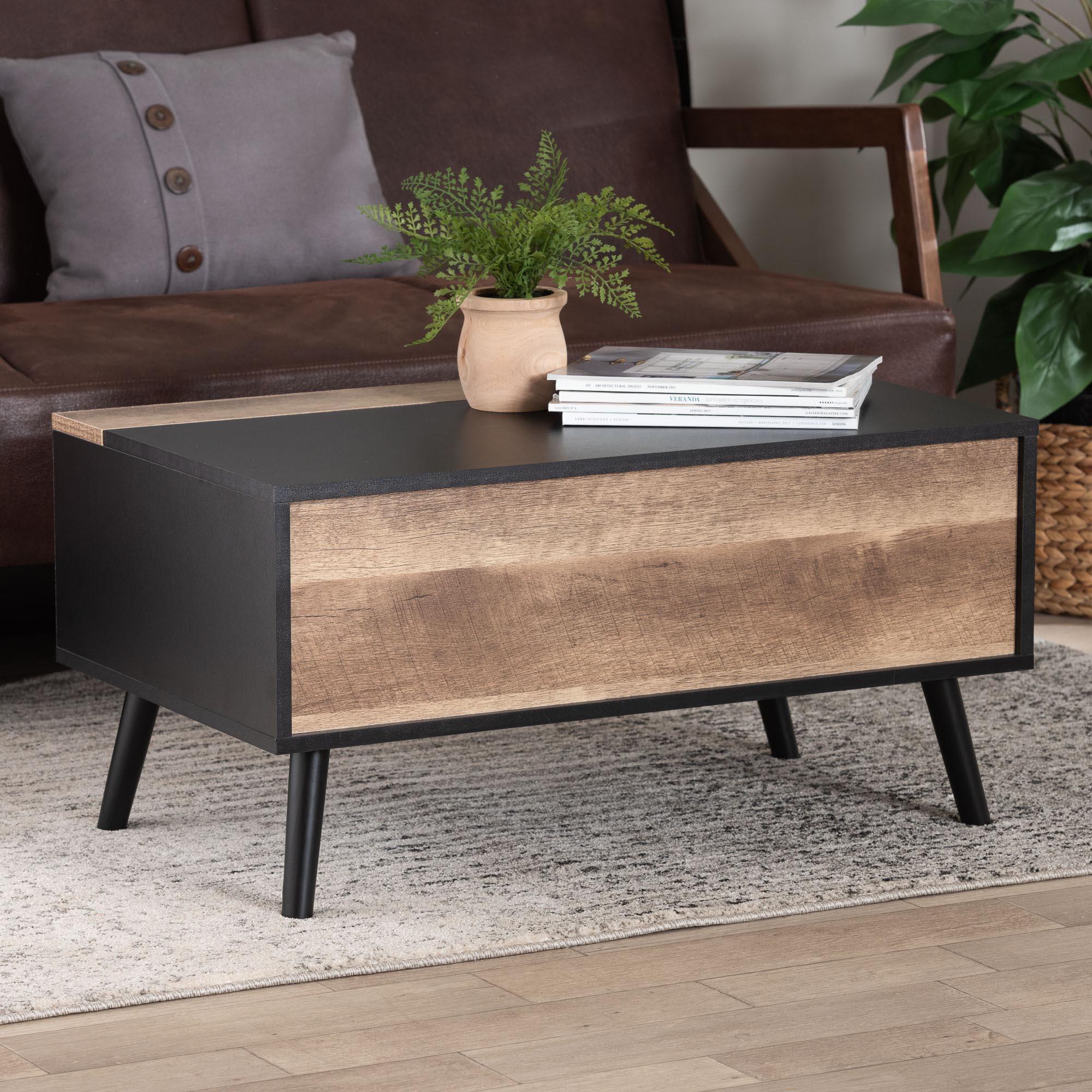 Jensen Modern and Contemporary Two-Tone and Rustic Finished Wood Lift Top Coffee Table with Storage Compartment