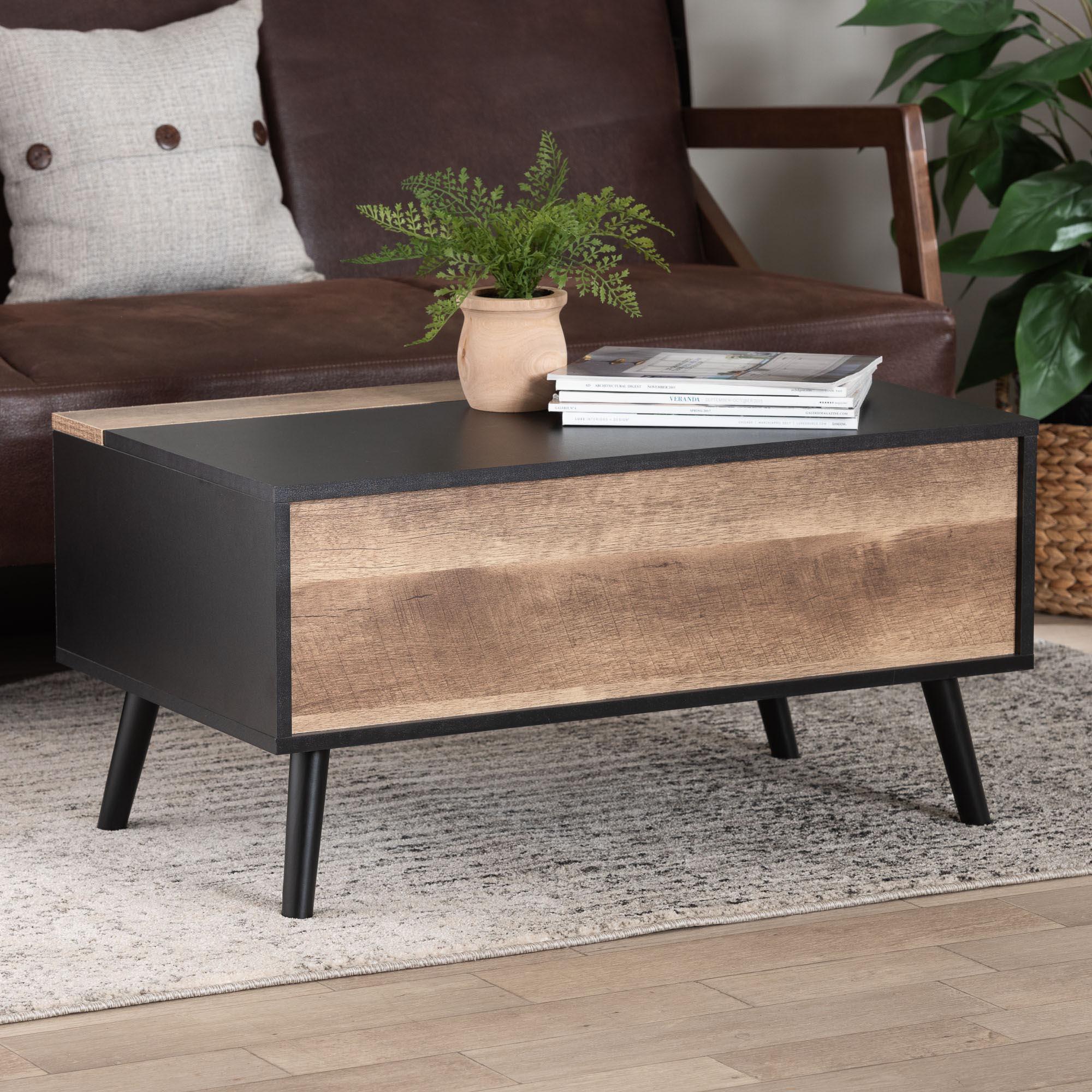 Jensen Modern and Contemporary Two-Tone and Rustic Finished Wood Lift Top Coffee Table with Storage Compartment