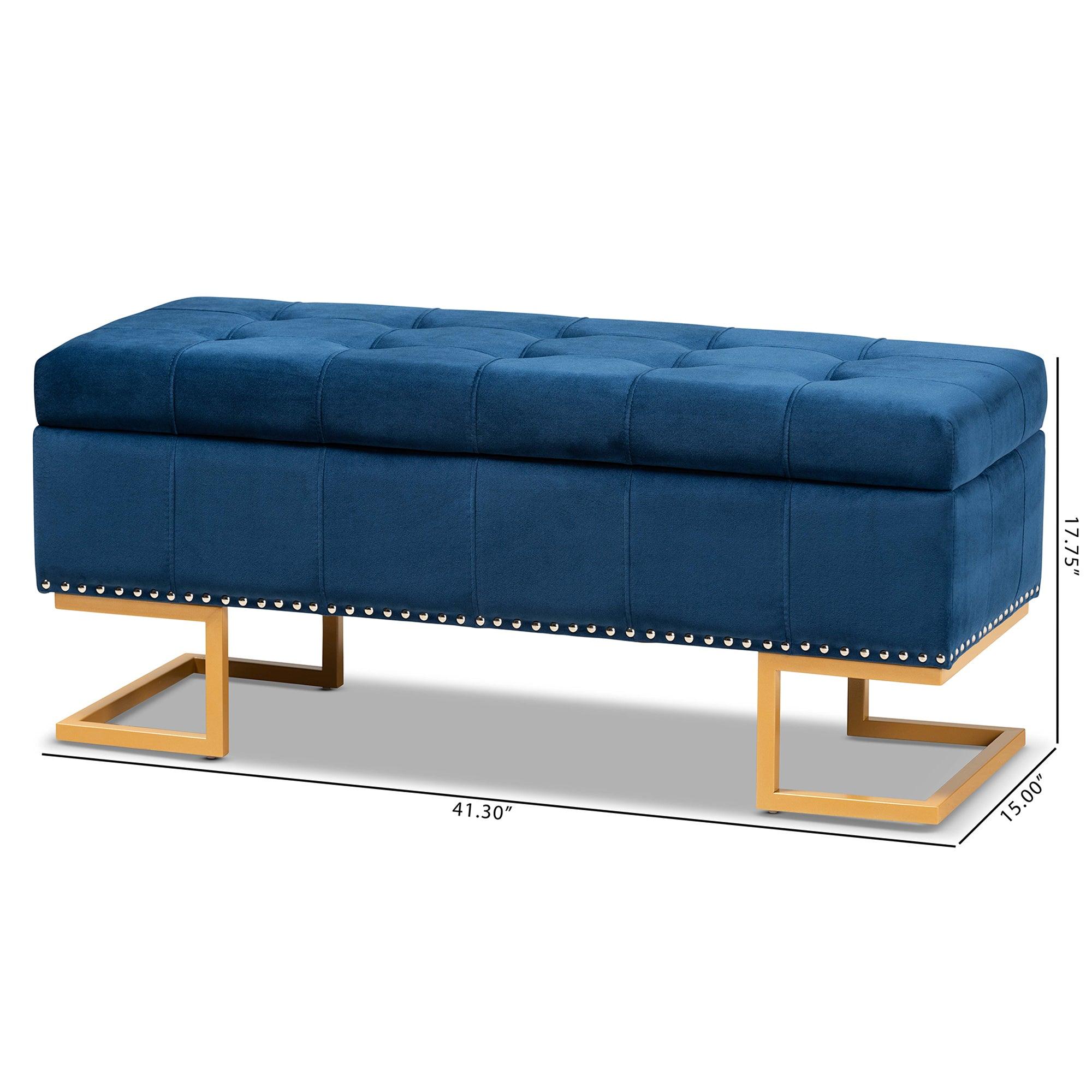 Ellery Luxe and Glam Velvet Fabric Upholstered and Finished Metal Storage Ottoman