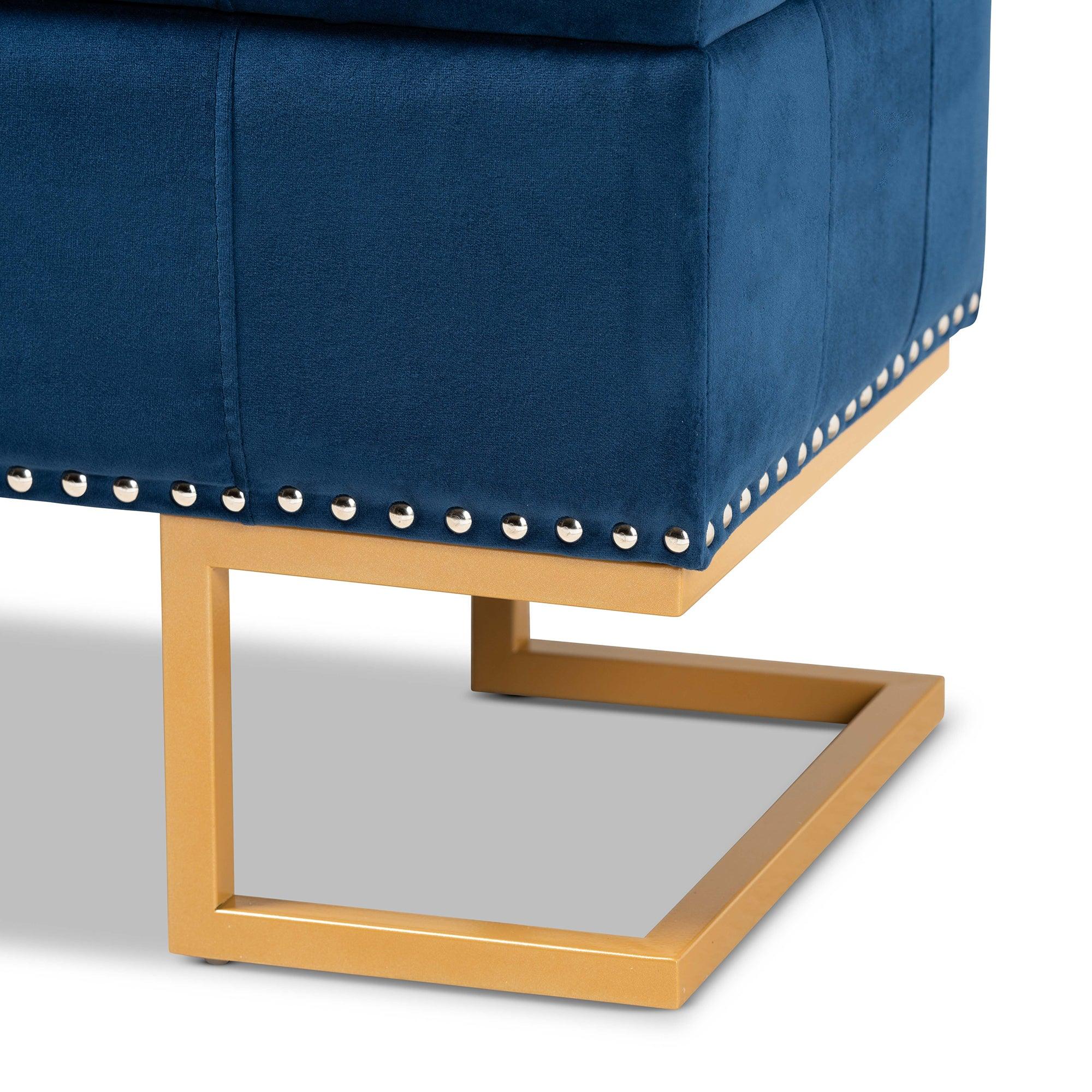 Ellery Luxe and Glam Velvet Fabric Upholstered and Finished Metal Storage Ottoman