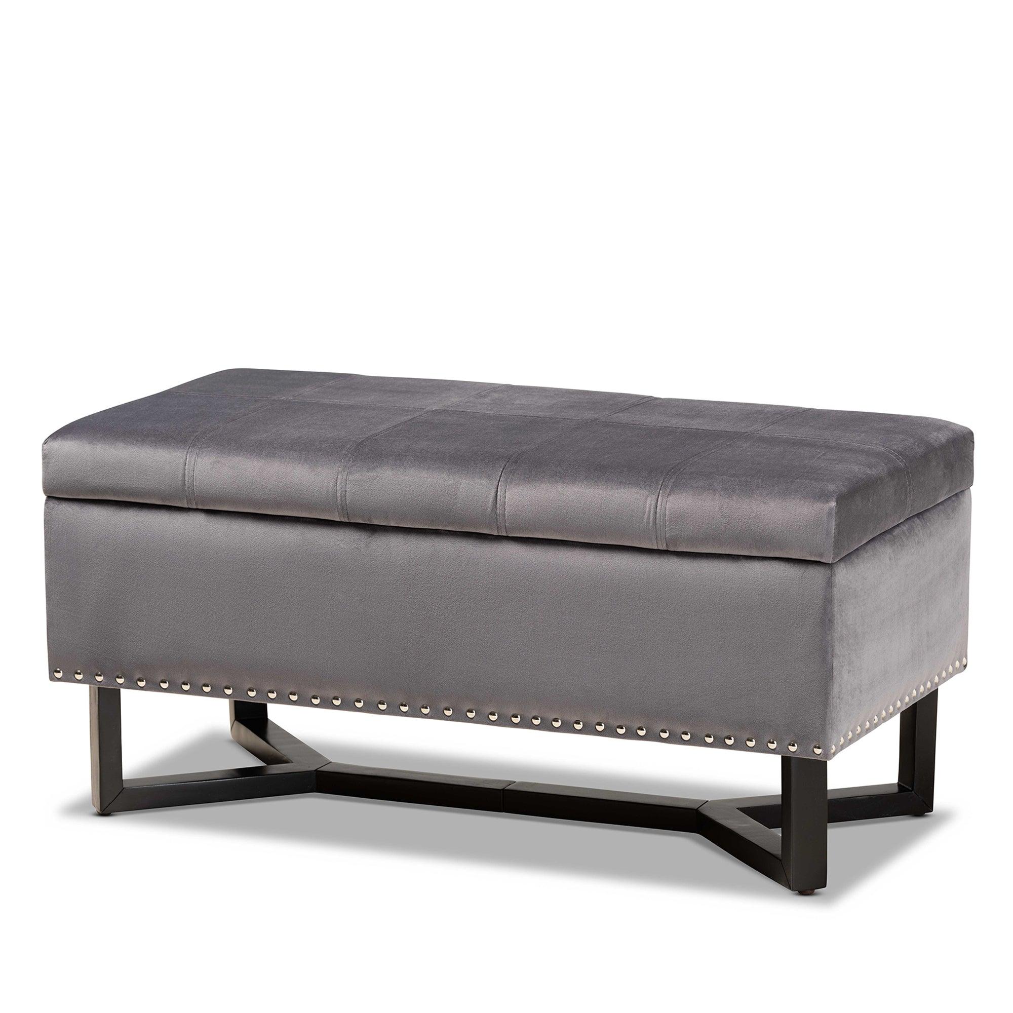 Esther Modern and Contemporary Velvet Fabric Upholstered and Finished Wood Storage Ottoman