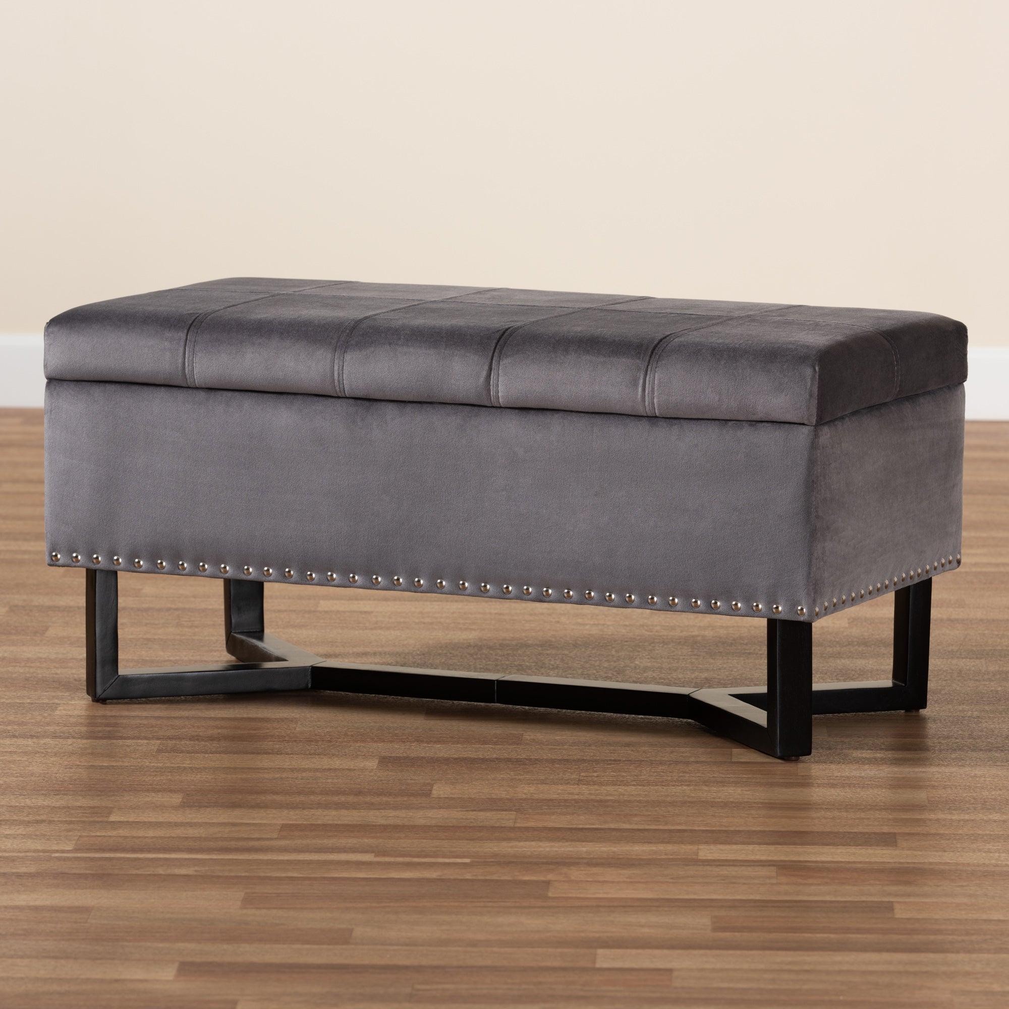 Esther Modern and Contemporary Velvet Fabric Upholstered and Finished Wood Storage Ottoman