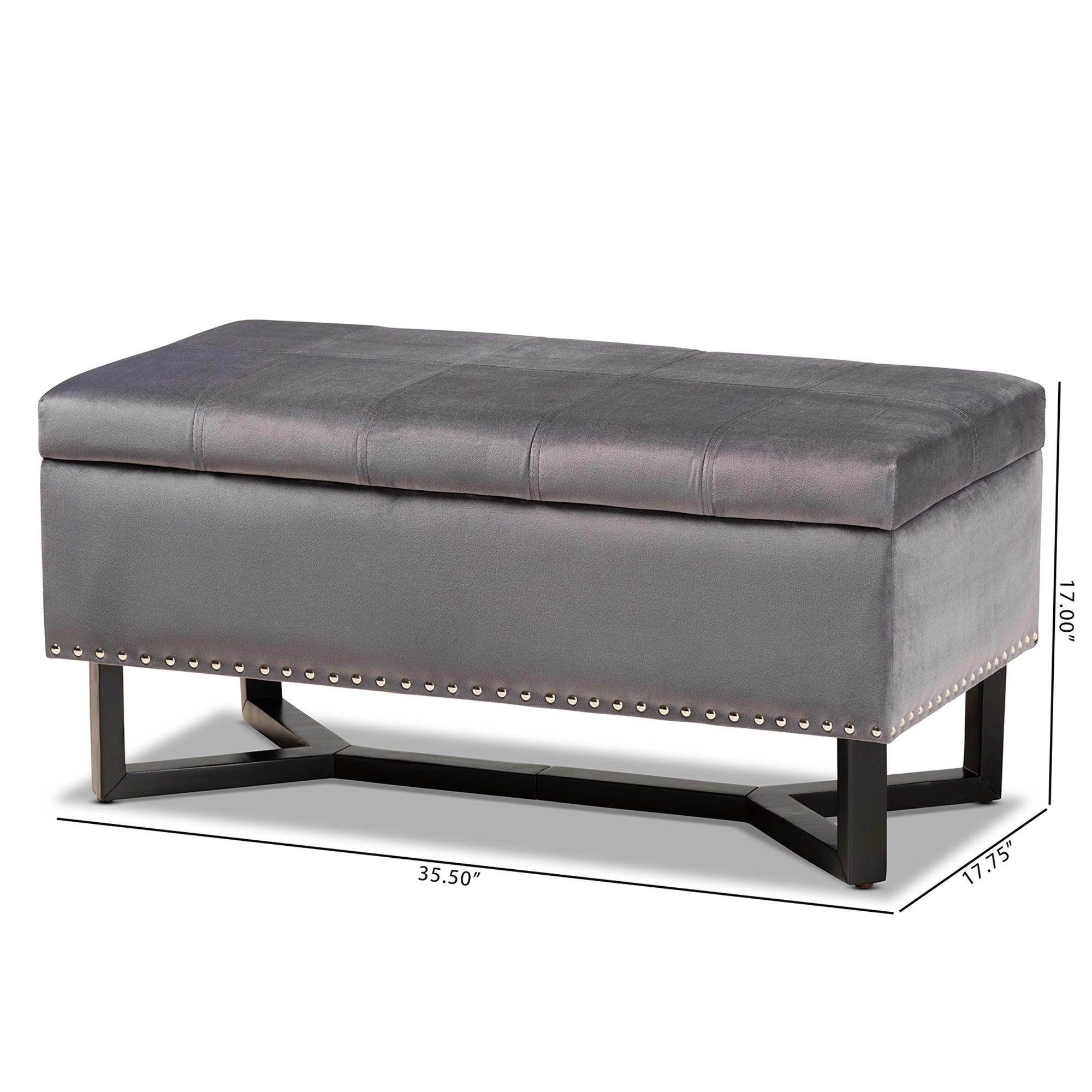 Esther Modern and Contemporary Velvet Fabric Upholstered and Finished Wood Storage Ottoman