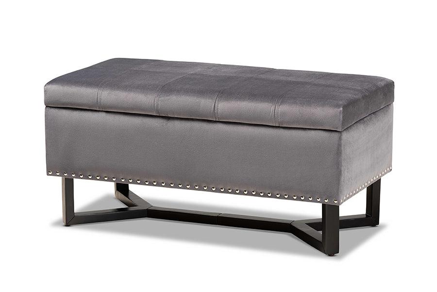 Esther Modern and Contemporary Velvet Fabric Upholstered and Finished Wood Storage Ottoman