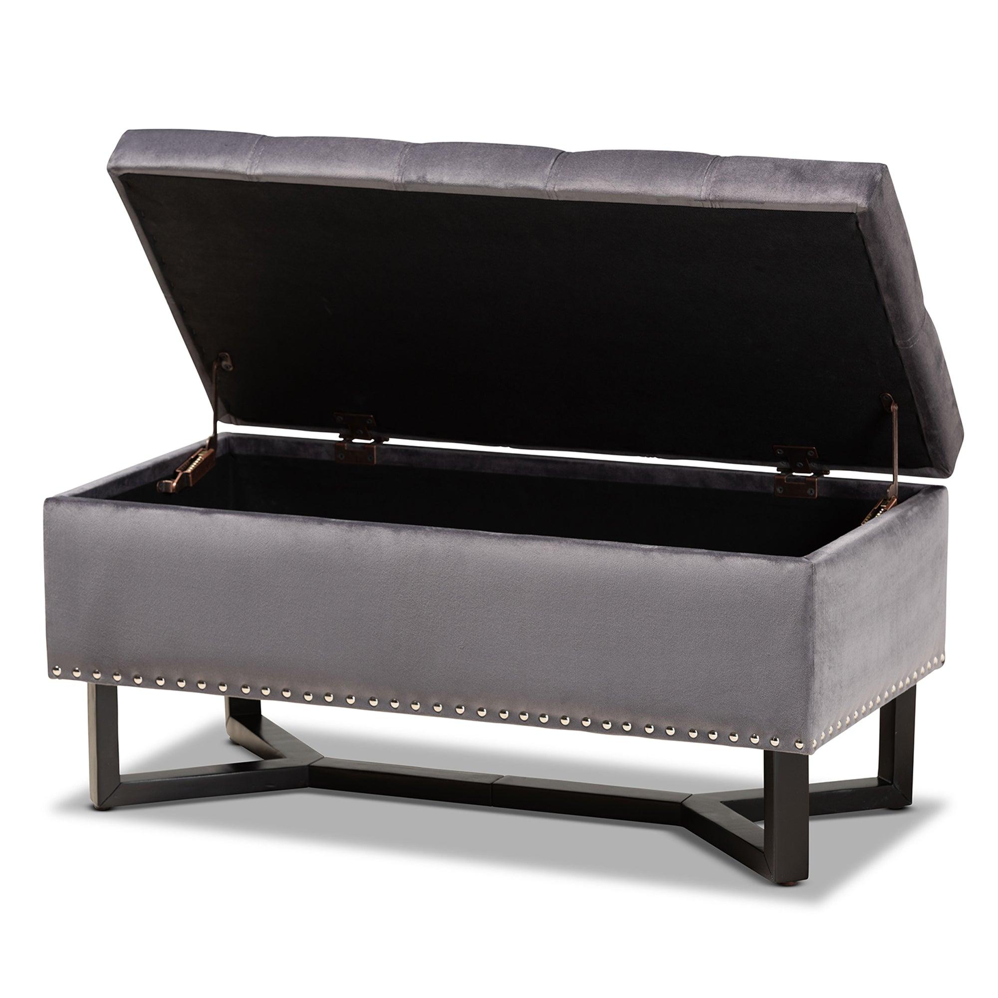 Esther Modern and Contemporary Velvet Fabric Upholstered and Finished Wood Storage Ottoman