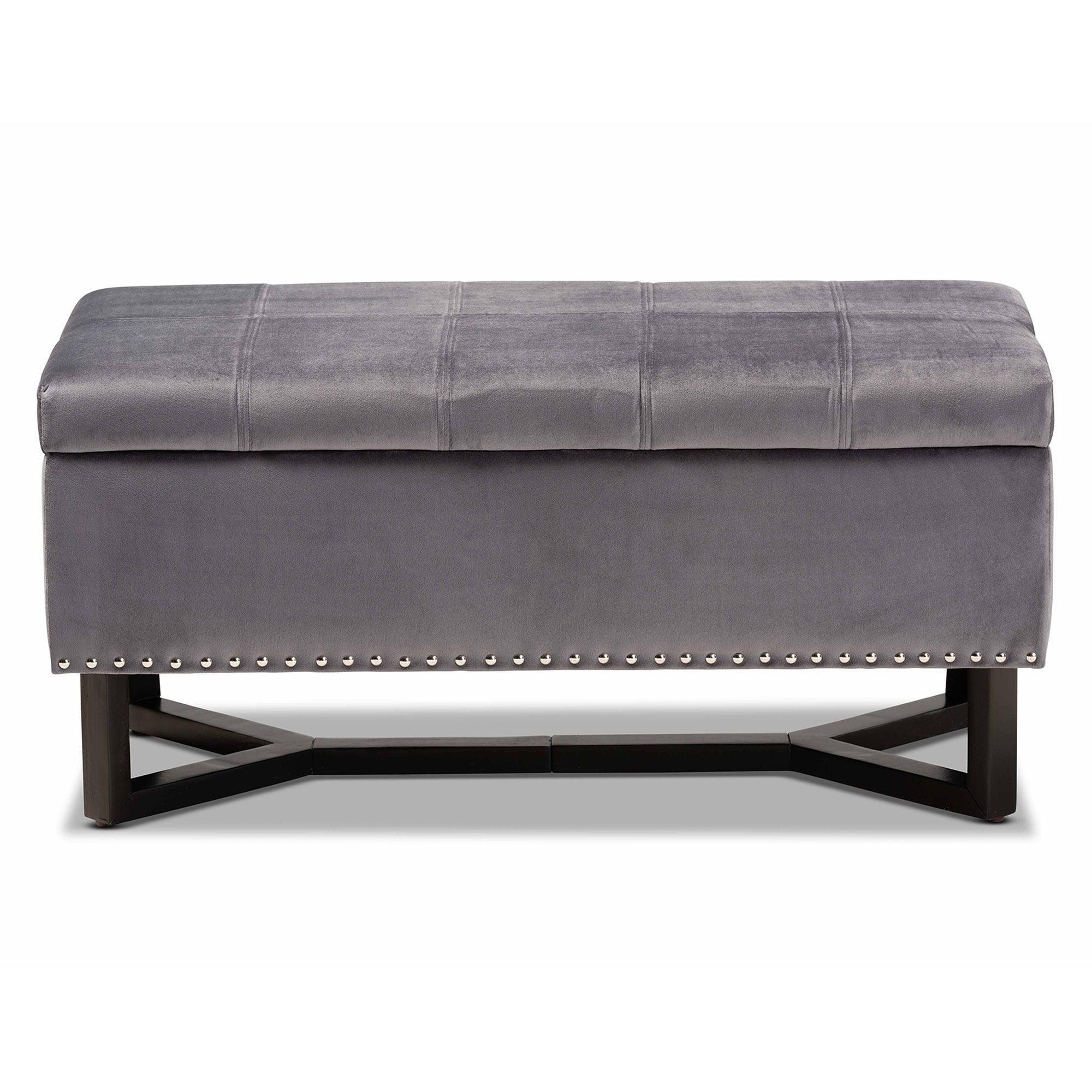 Esther Modern and Contemporary Velvet Fabric Upholstered and Finished Wood Storage Ottoman