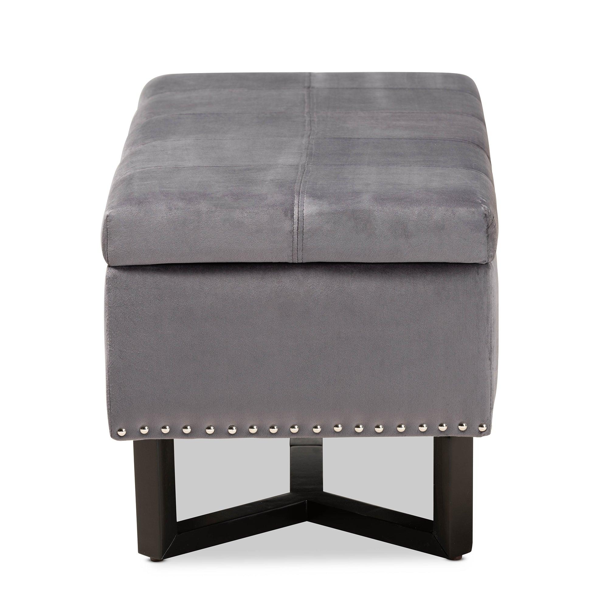 Esther Modern and Contemporary Velvet Fabric Upholstered and Finished Wood Storage Ottoman