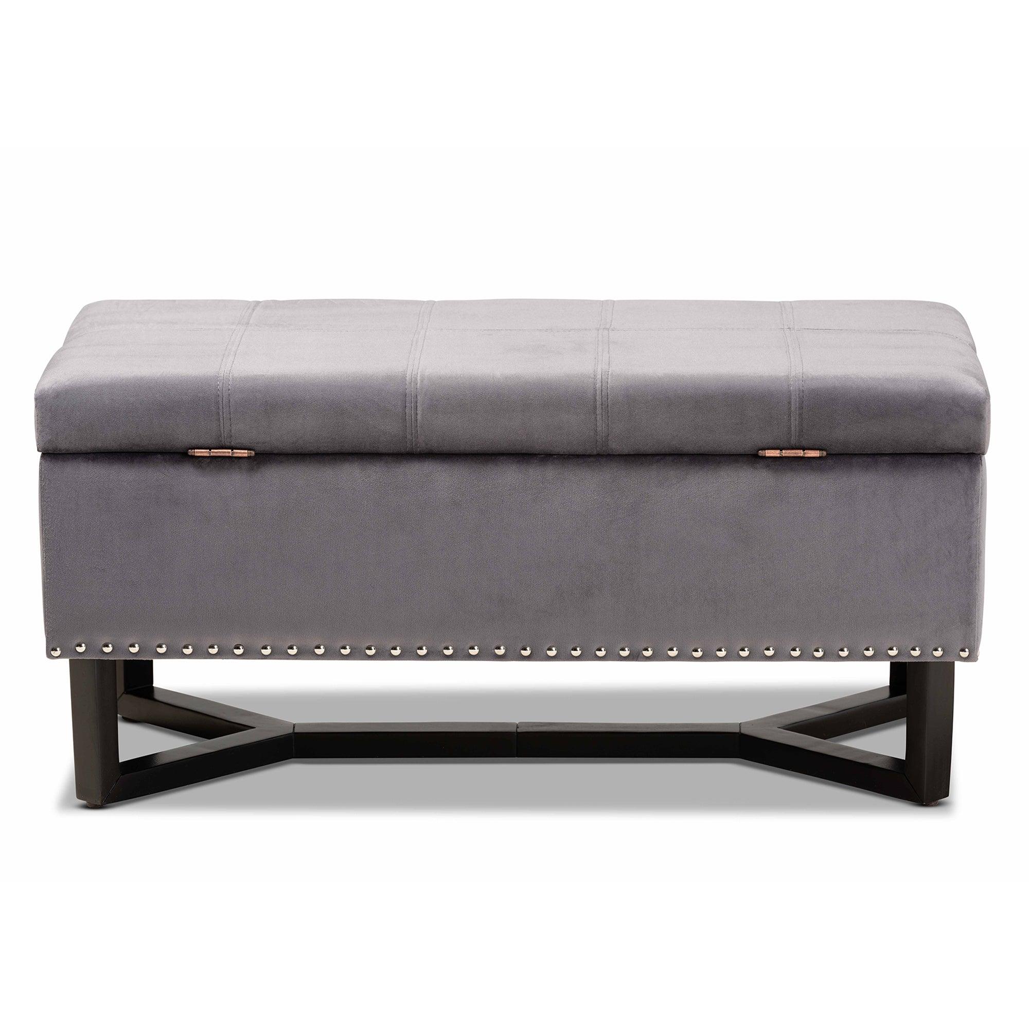 Esther Modern and Contemporary Velvet Fabric Upholstered and Finished Wood Storage Ottoman