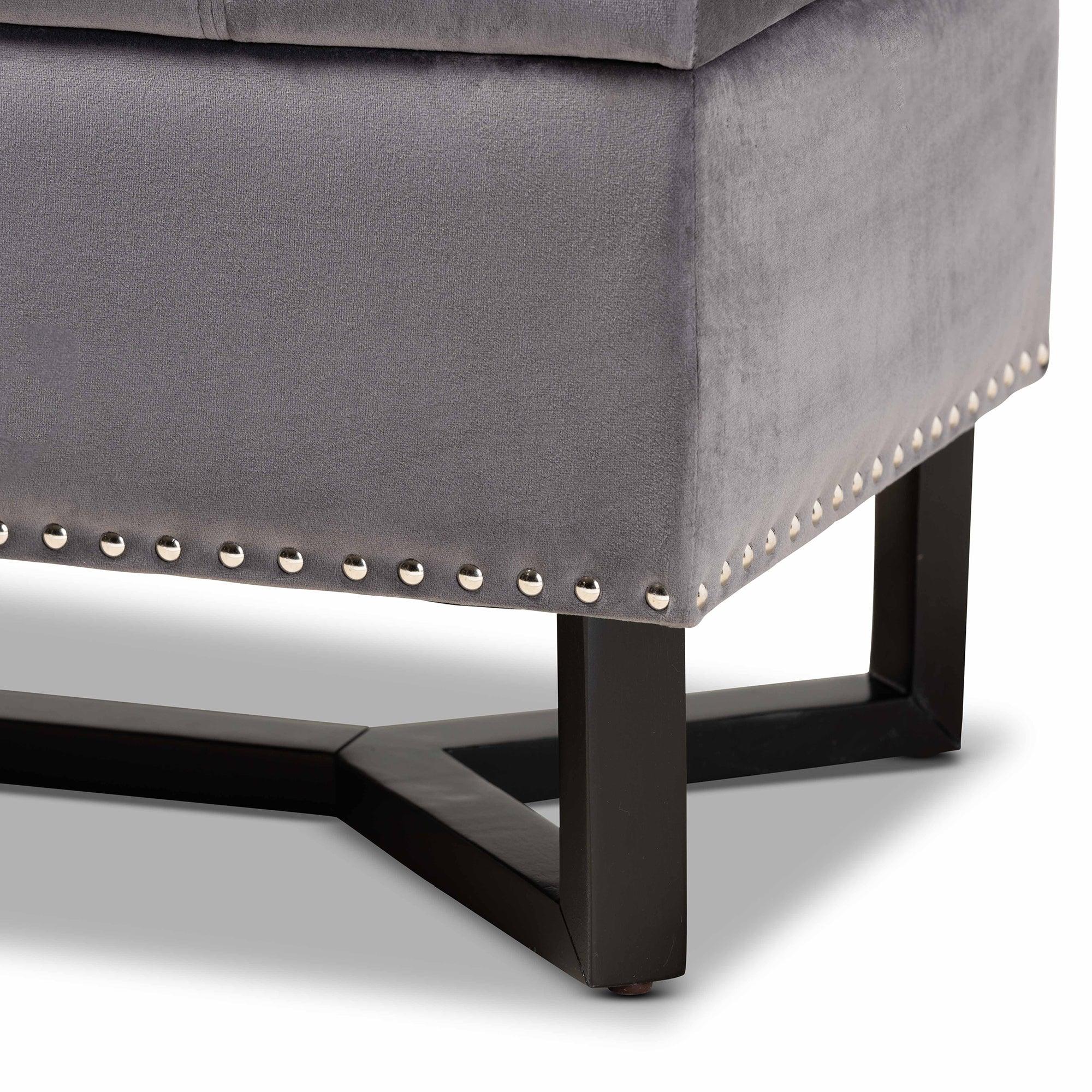 Esther Modern and Contemporary Velvet Fabric Upholstered and Finished Wood Storage Ottoman