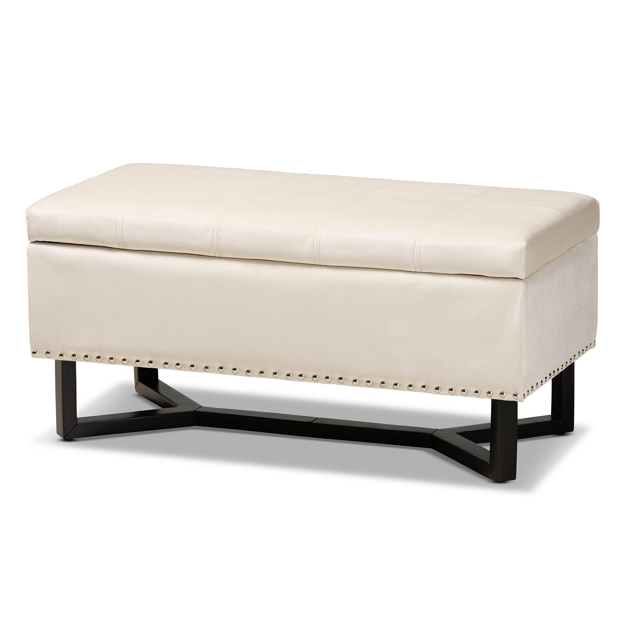 Esther Modern and Contemporary Velvet Fabric Upholstered and Finished Wood Storage Ottoman