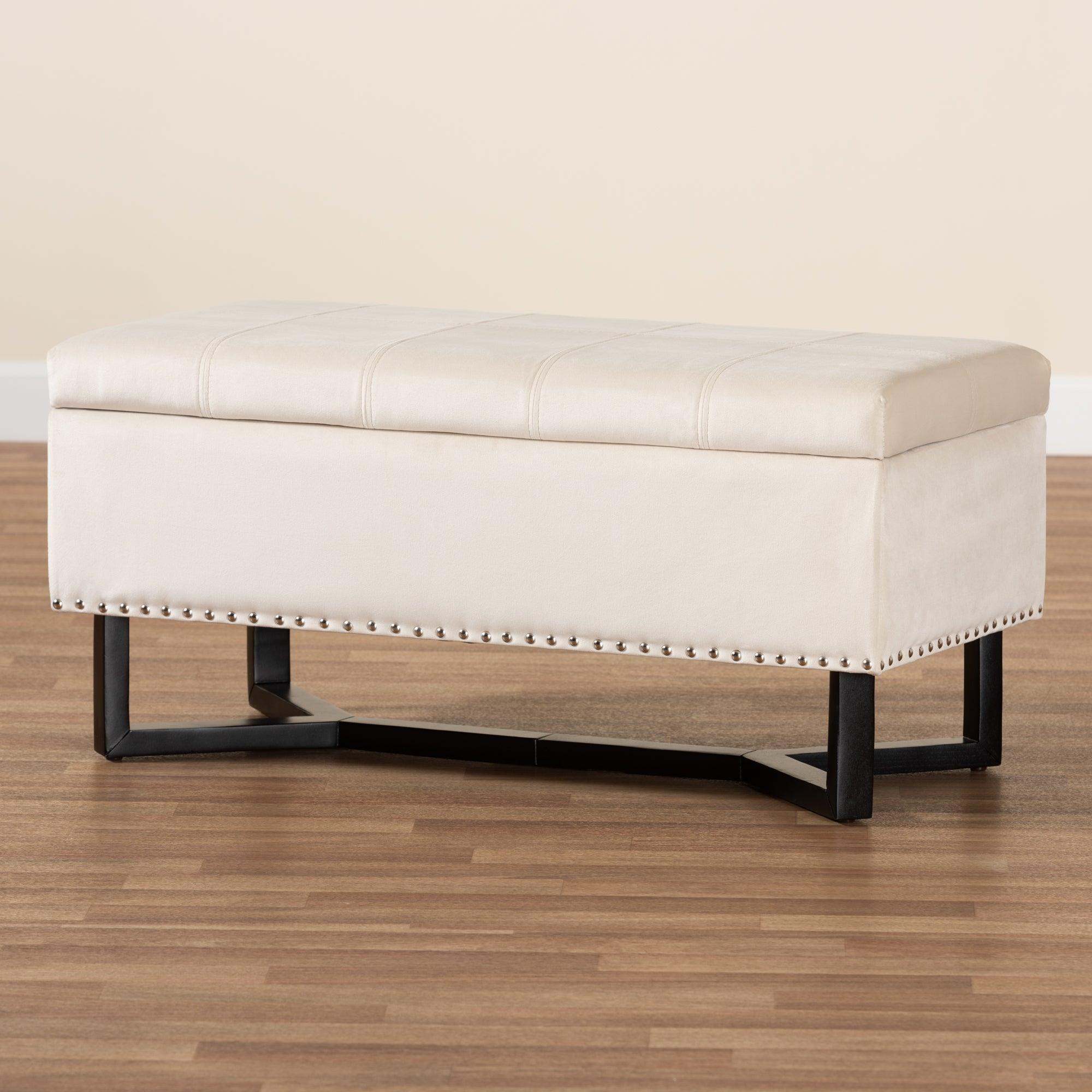 Esther Modern and Contemporary Velvet Fabric Upholstered and Finished Wood Storage Ottoman