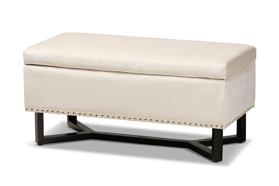 Esther Modern and Contemporary Velvet Fabric Upholstered and Finished Wood Storage Ottoman