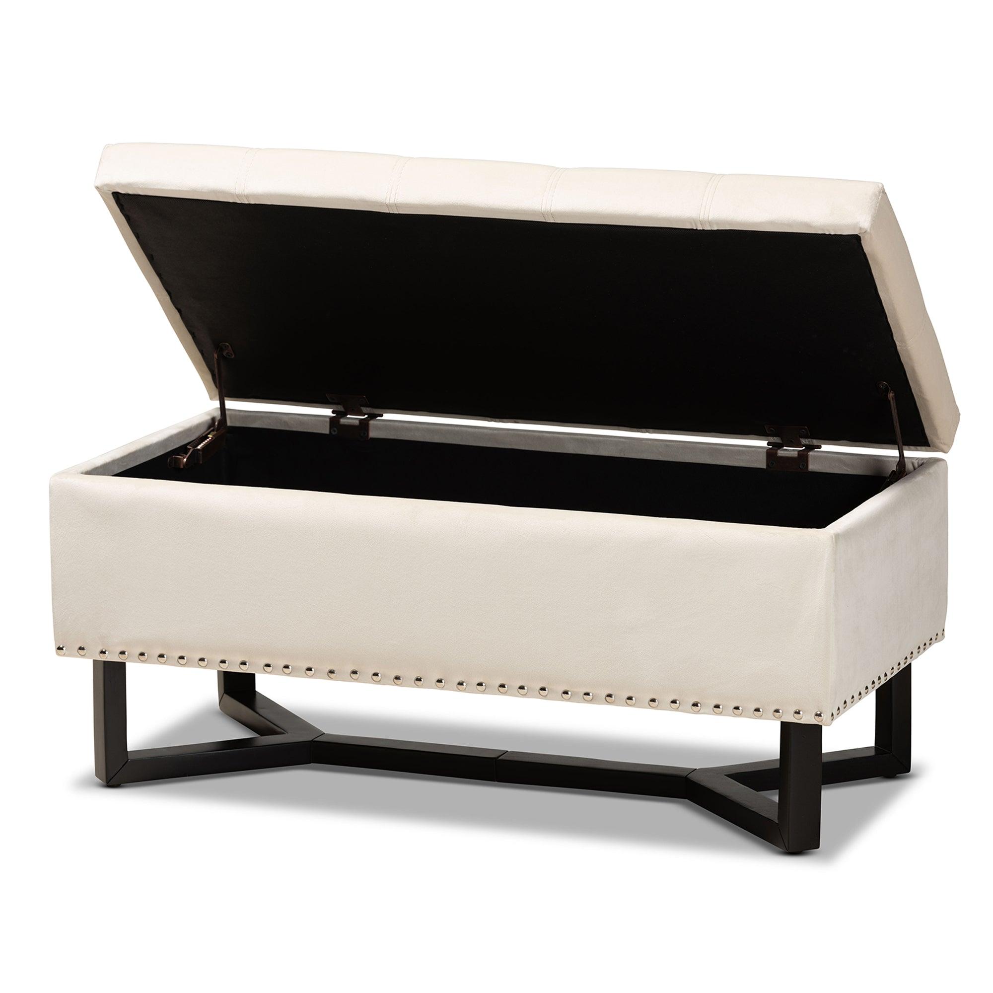 Esther Modern and Contemporary Velvet Fabric Upholstered and Finished Wood Storage Ottoman