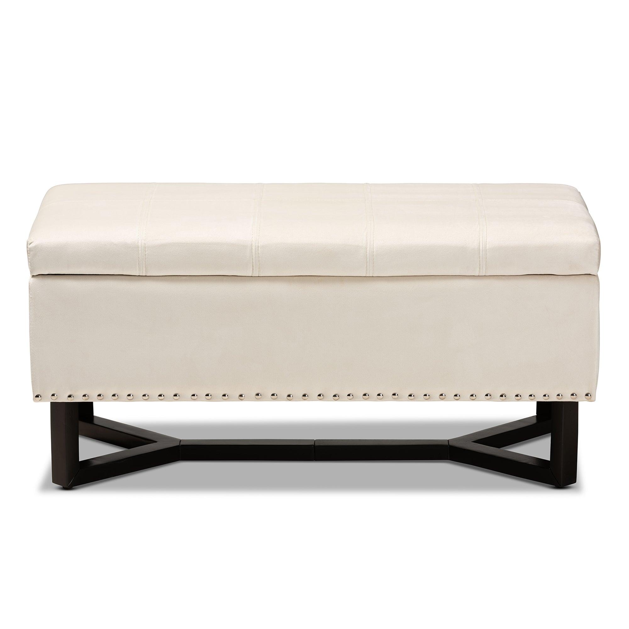 Esther Modern and Contemporary Velvet Fabric Upholstered and Finished Wood Storage Ottoman