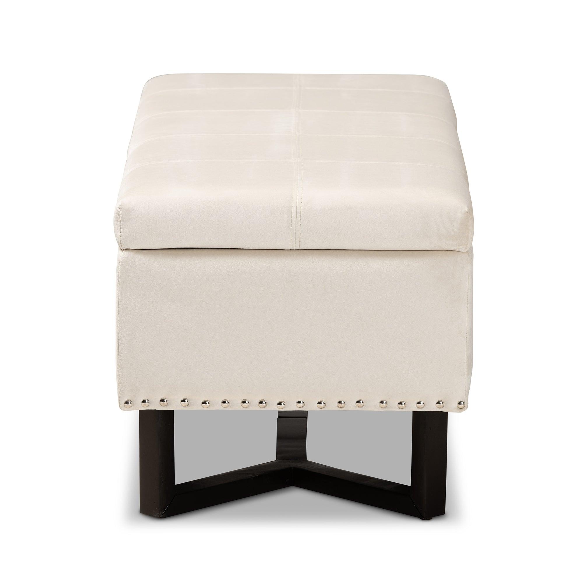 Esther Modern and Contemporary Velvet Fabric Upholstered and Finished Wood Storage Ottoman