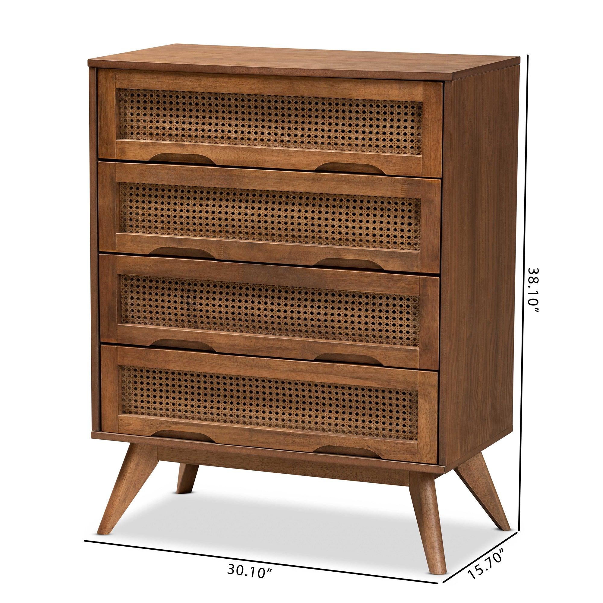 Barrett Mid-Century Modern Finished Wood and Synthetic Rattan 4-Drawer Chest