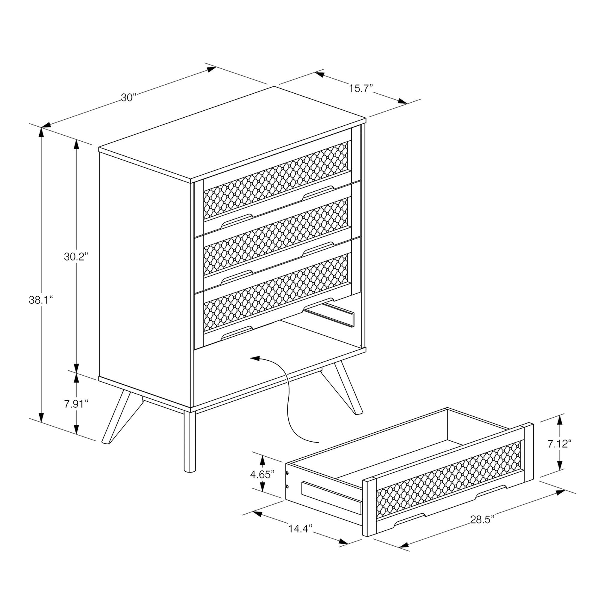 Barrett Mid-Century Modern Finished Wood and Synthetic Rattan 4-Drawer Chest