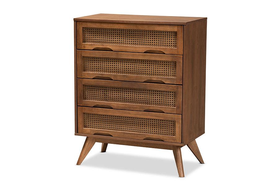 Barrett Mid-Century Modern Finished Wood and Synthetic Rattan 4-Drawer Chest