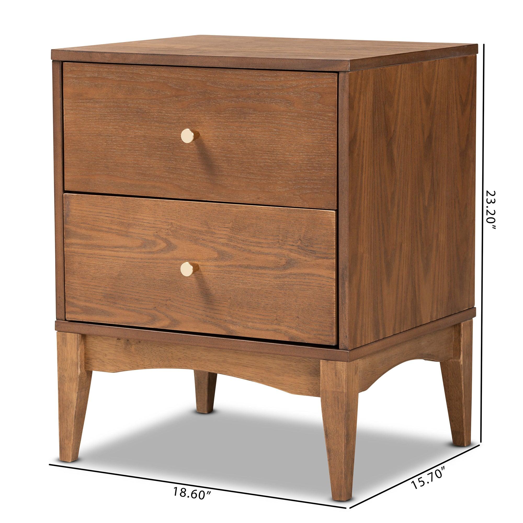 Landis Mid-Century Modern Ash Finished Wood 2-Drawer Nightstand