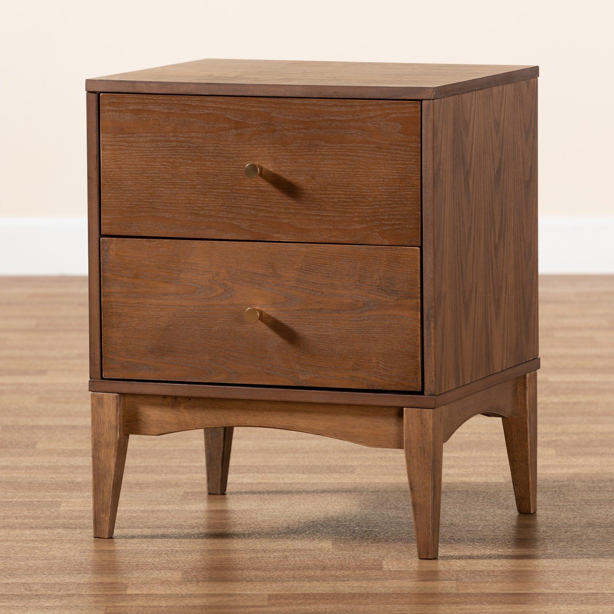 Landis Mid-Century Modern Ash Finished Wood 2-Drawer Nightstand