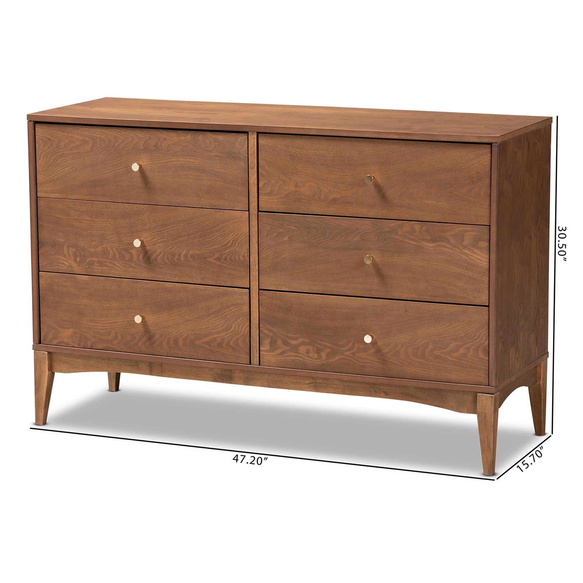 Landis Mid-Century Modern Ash Finished Wood 6-Drawer Dresser